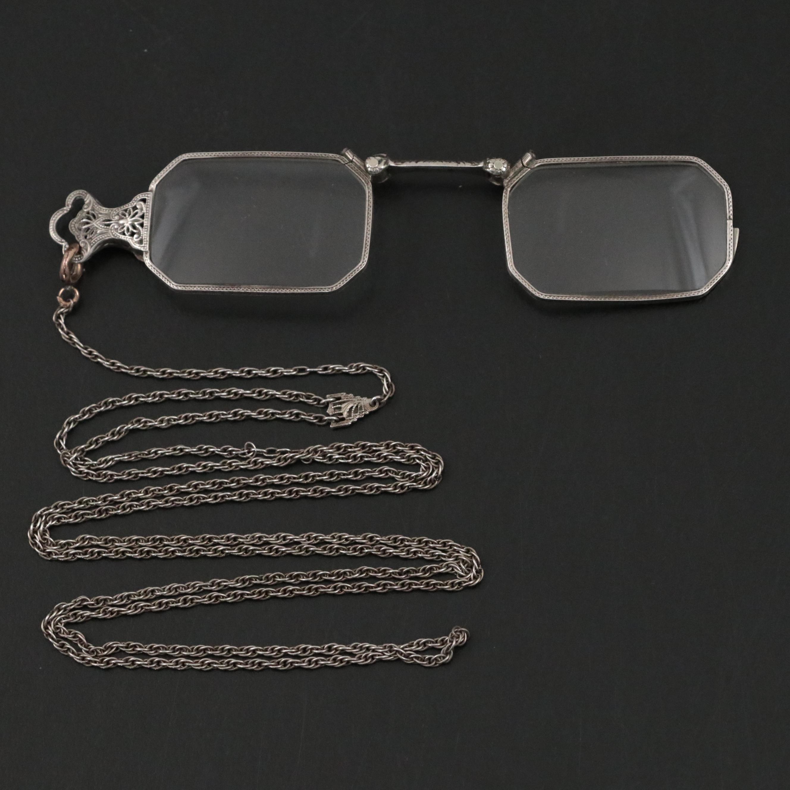 Sterling Silver Pince Nez Glasses on Chain