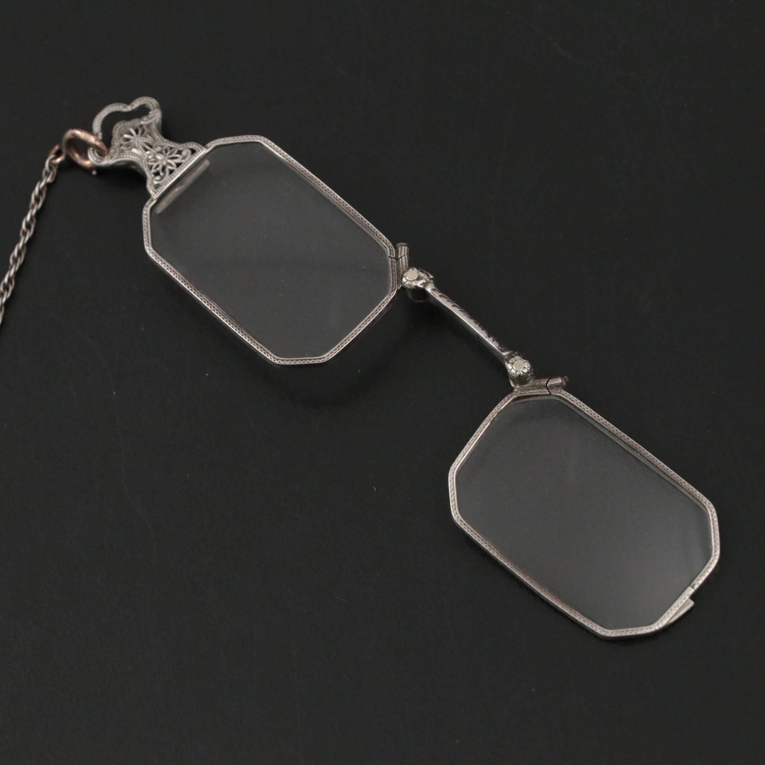 Sterling Silver Pince Nez Glasses on Chain