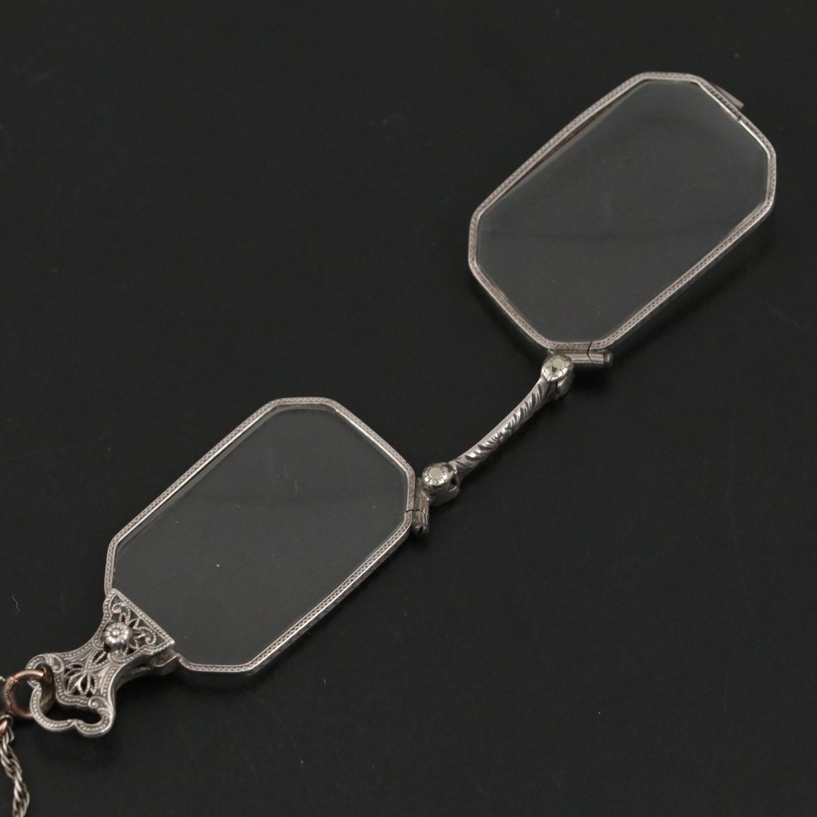 Sterling Silver Pince Nez Glasses on Chain