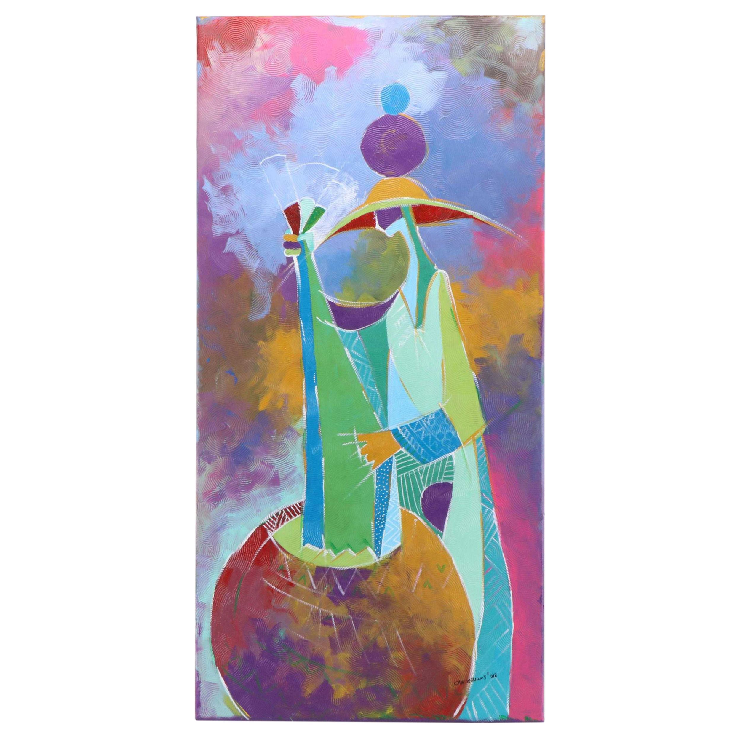 Ola Williams Stylized Mixed Media Painting "Florishing Man"