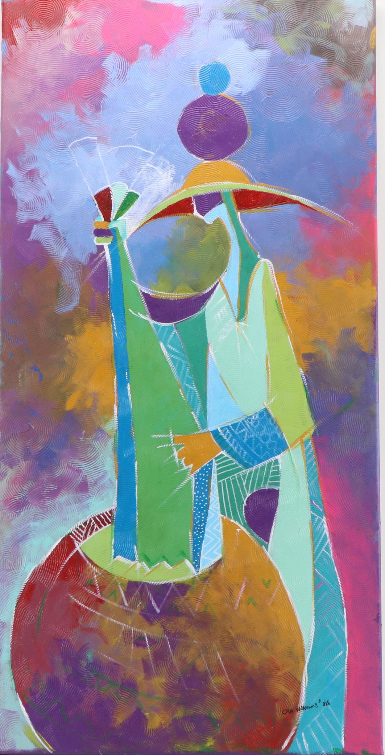 Ola Williams Stylized Mixed Media Painting "Florishing Man"