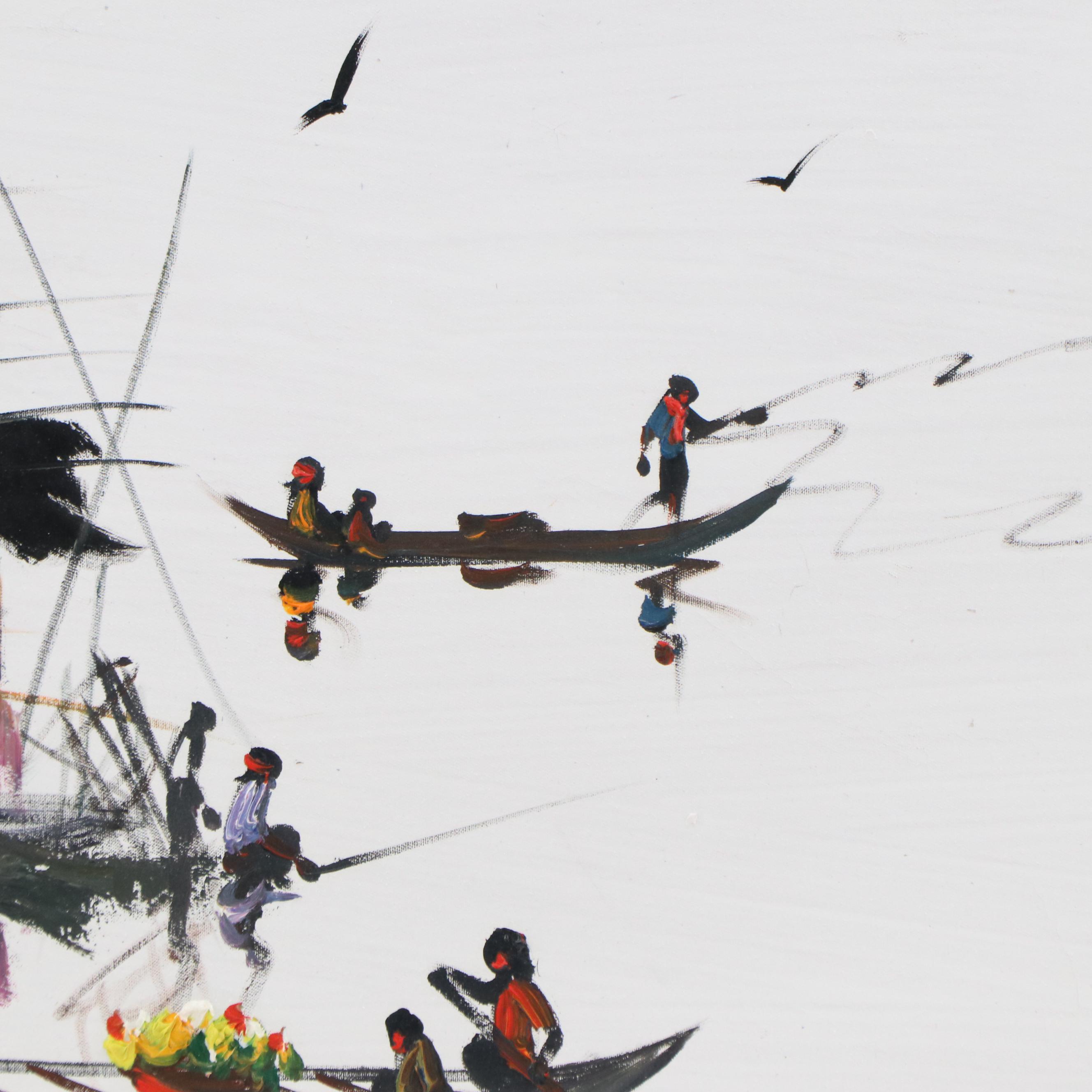 Cambodian Landscape Acrylic Painting, 21st Century