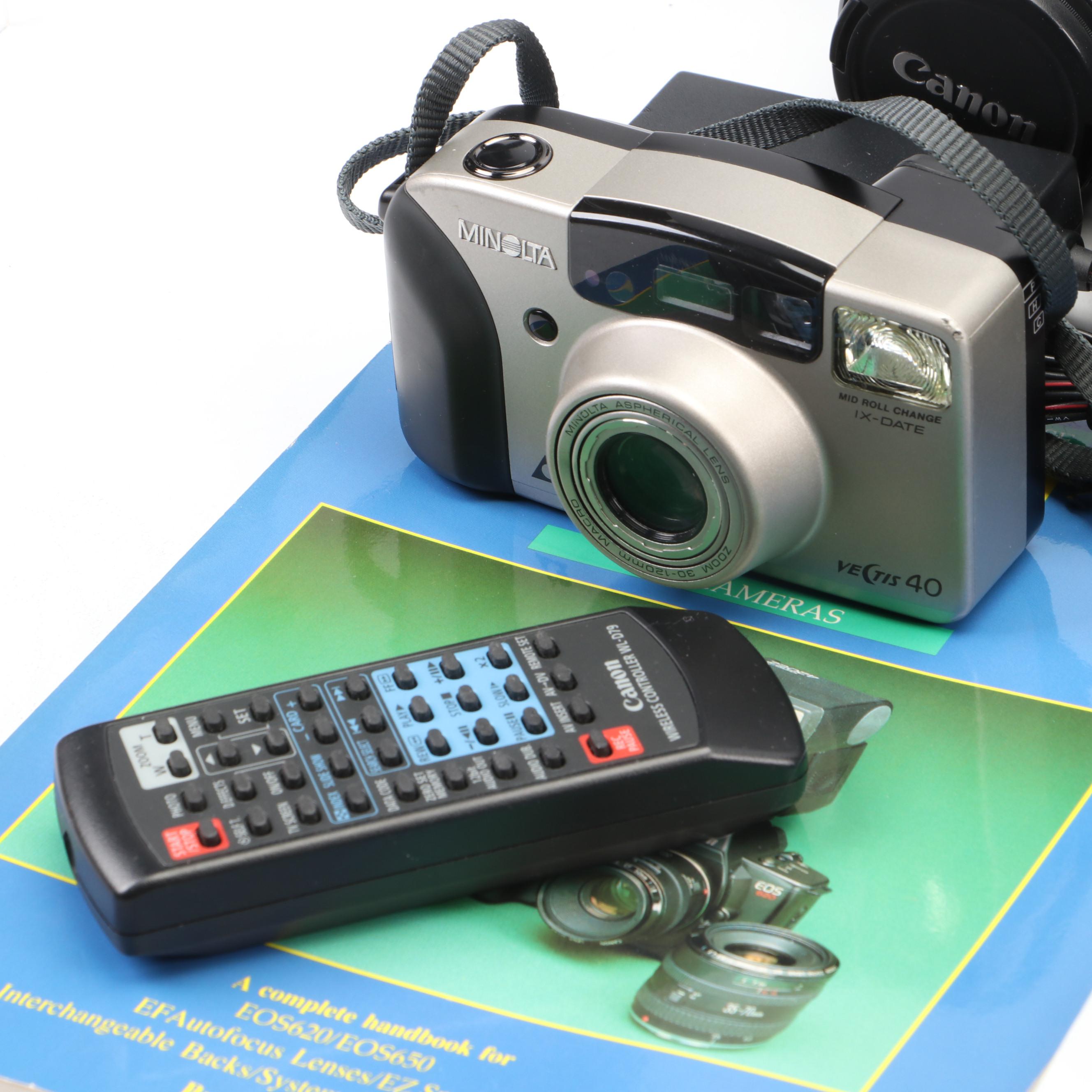 Minolta Vectis 40 Camera with Canon ZR70MC Digital Camcorder and More