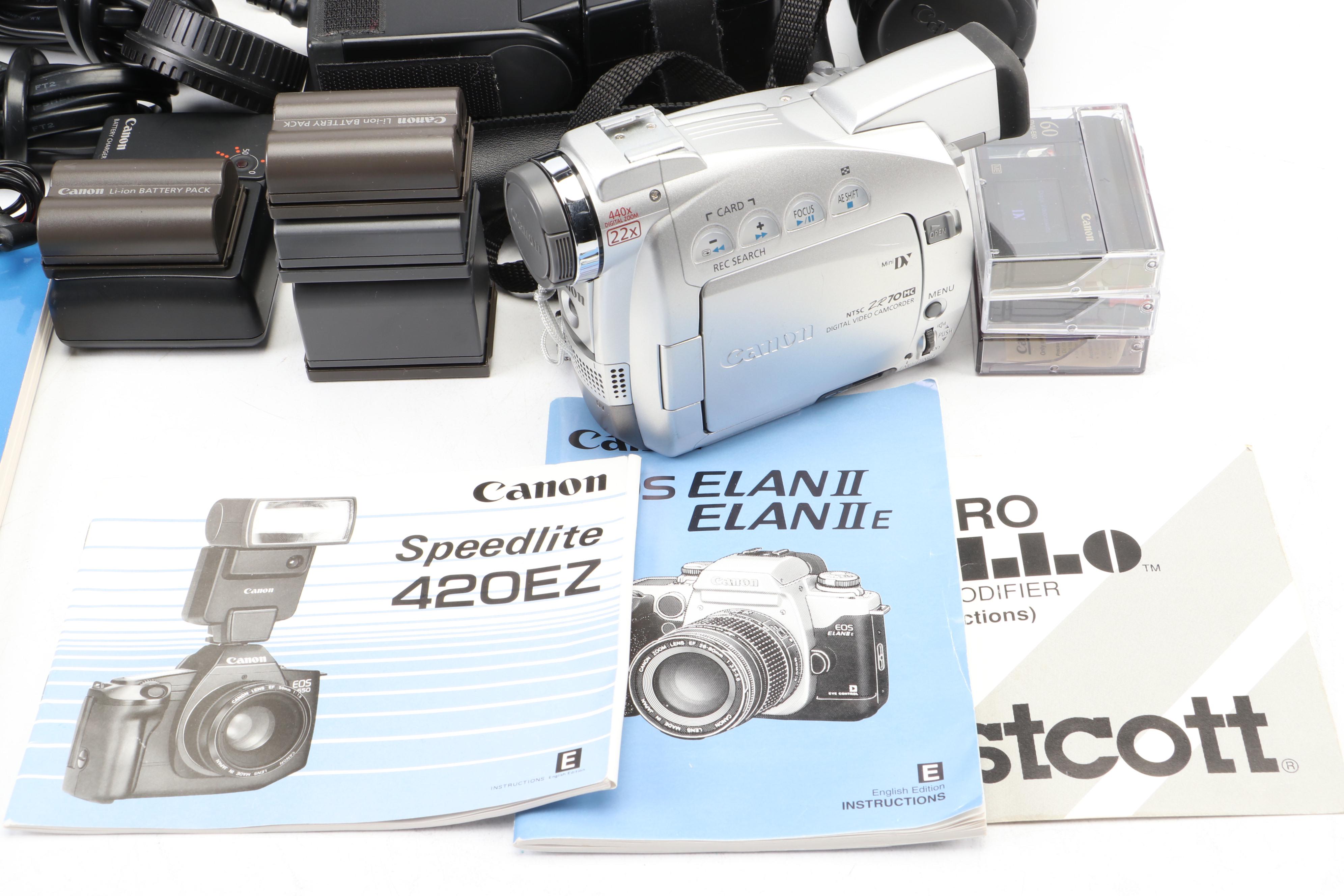 Minolta Vectis 40 Camera with Canon ZR70MC Digital Camcorder and More