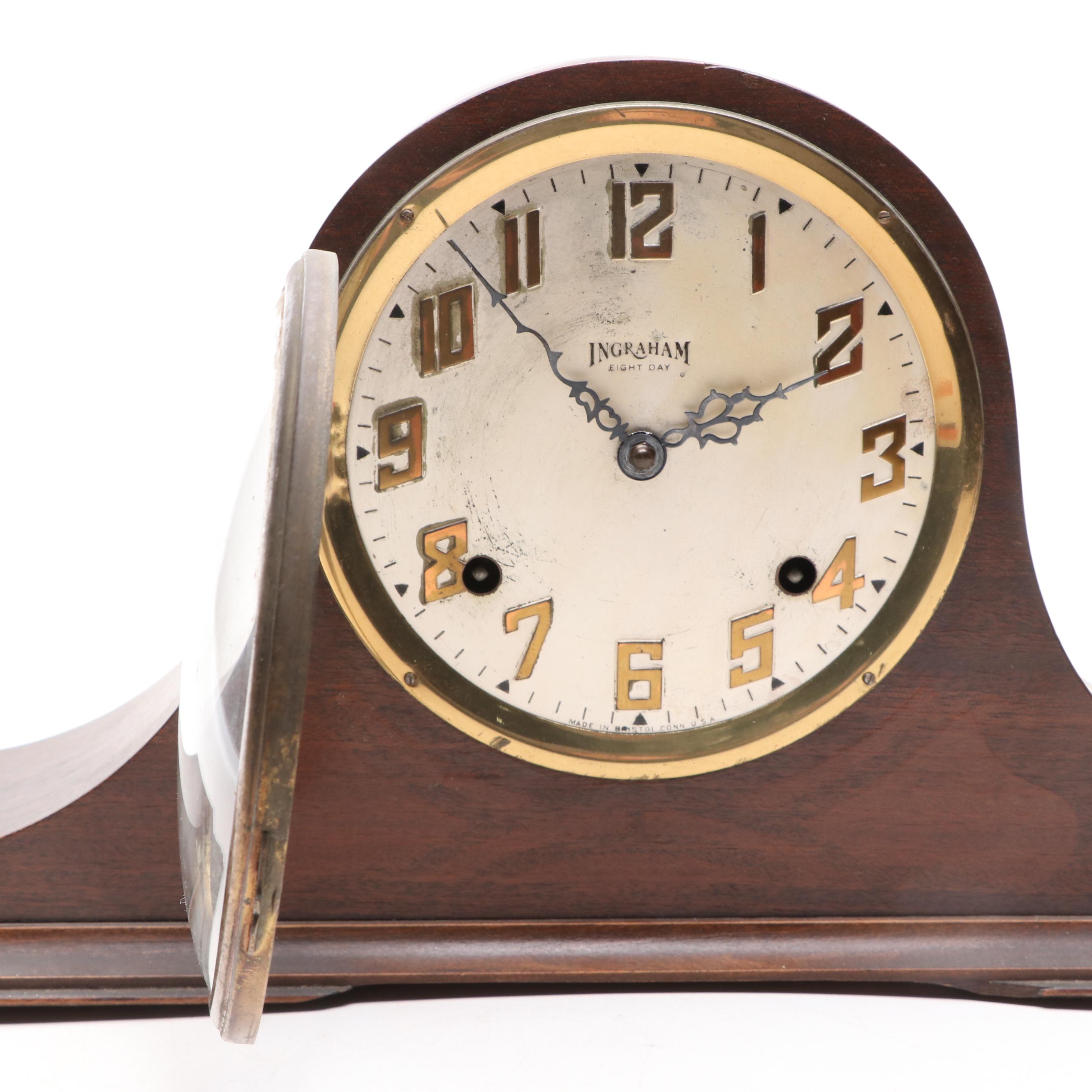 Ingraham "Crusader" Mahogany 8 Day Mantel Clock, 1940s