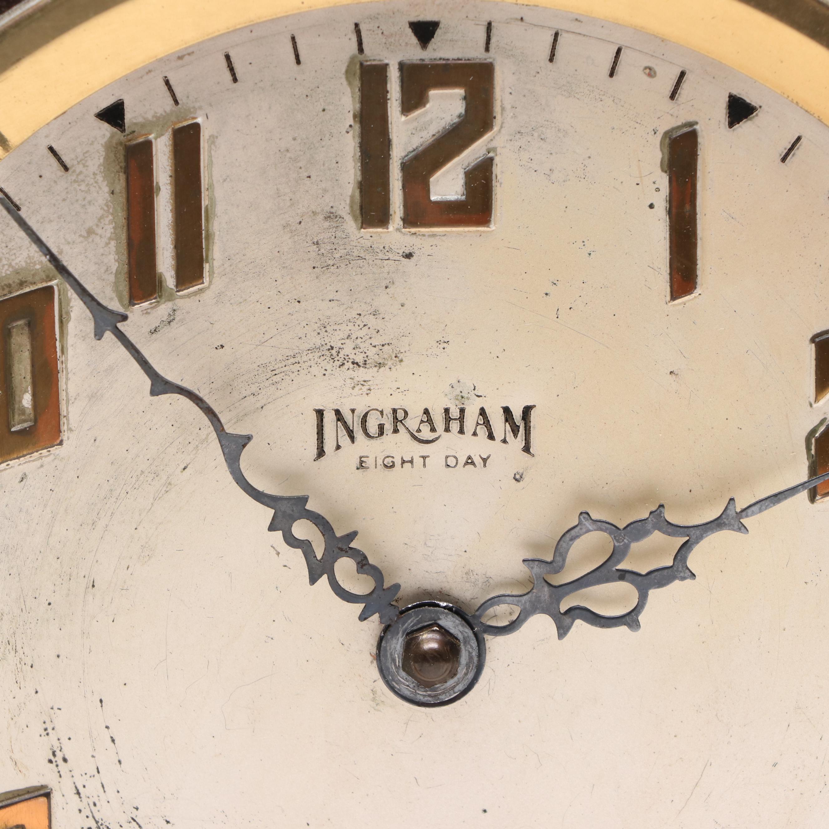Ingraham "Crusader" Mahogany 8 Day Mantel Clock, 1940s