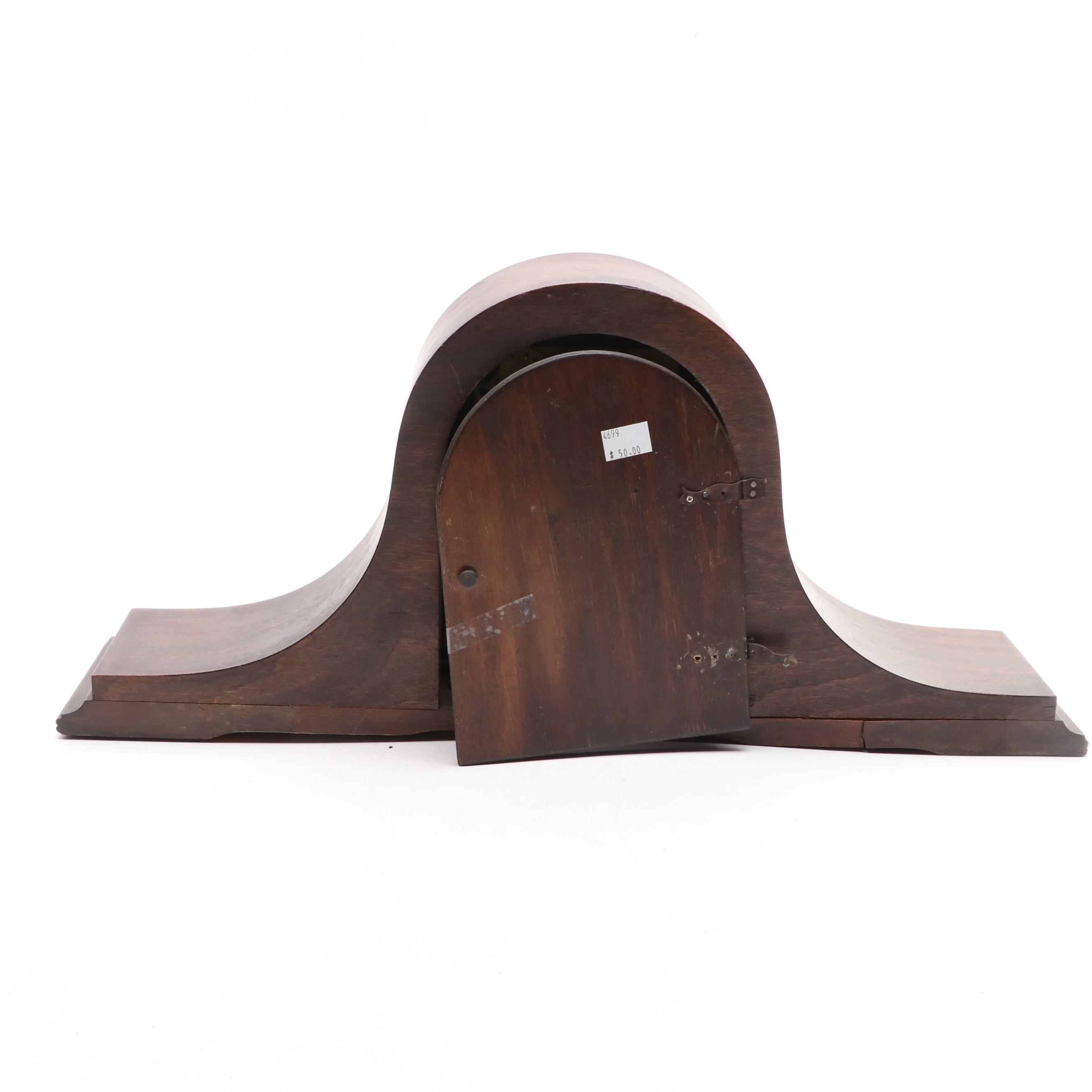 Ingraham "Crusader" Mahogany 8 Day Mantel Clock, 1940s