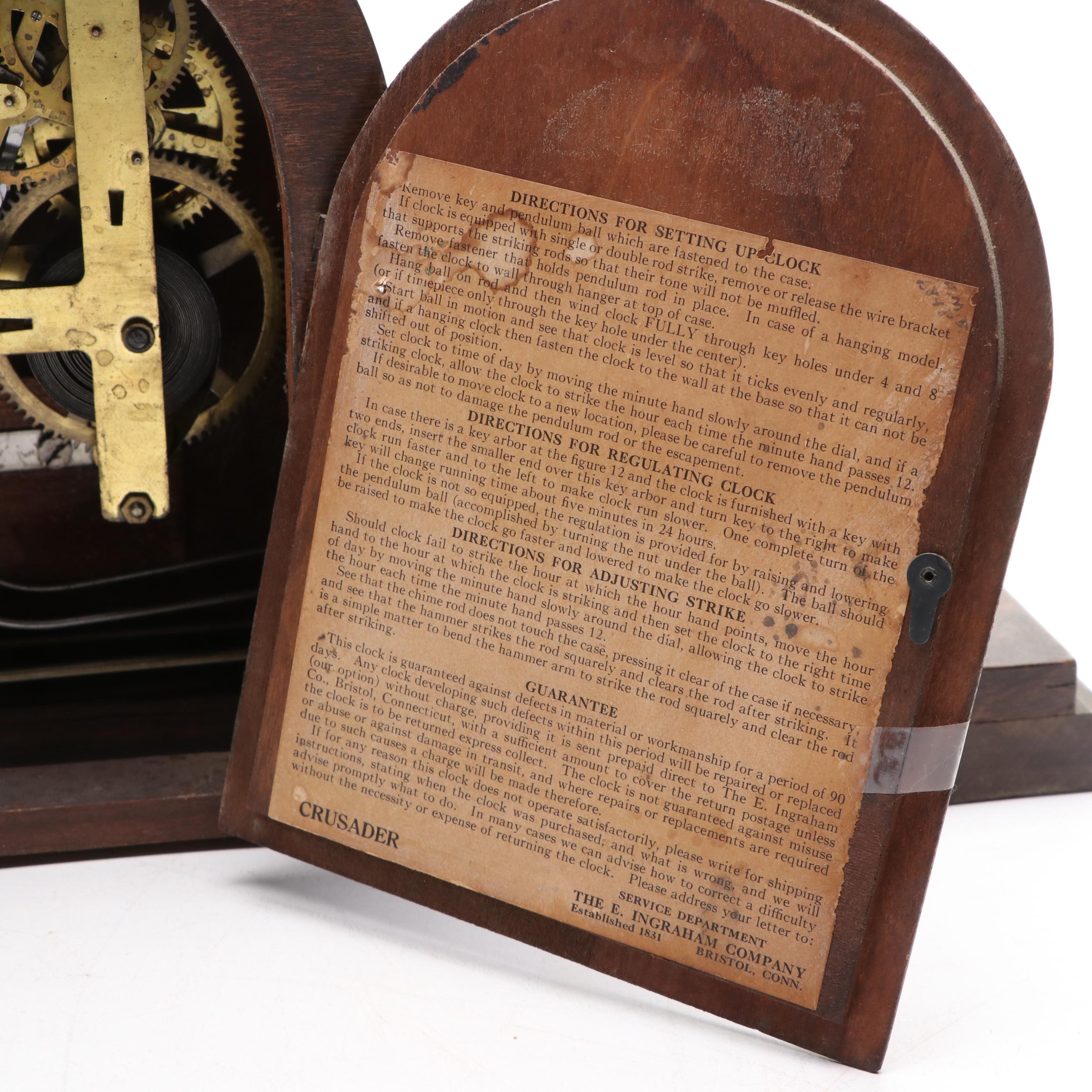 Ingraham "Crusader" Mahogany 8 Day Mantel Clock, 1940s