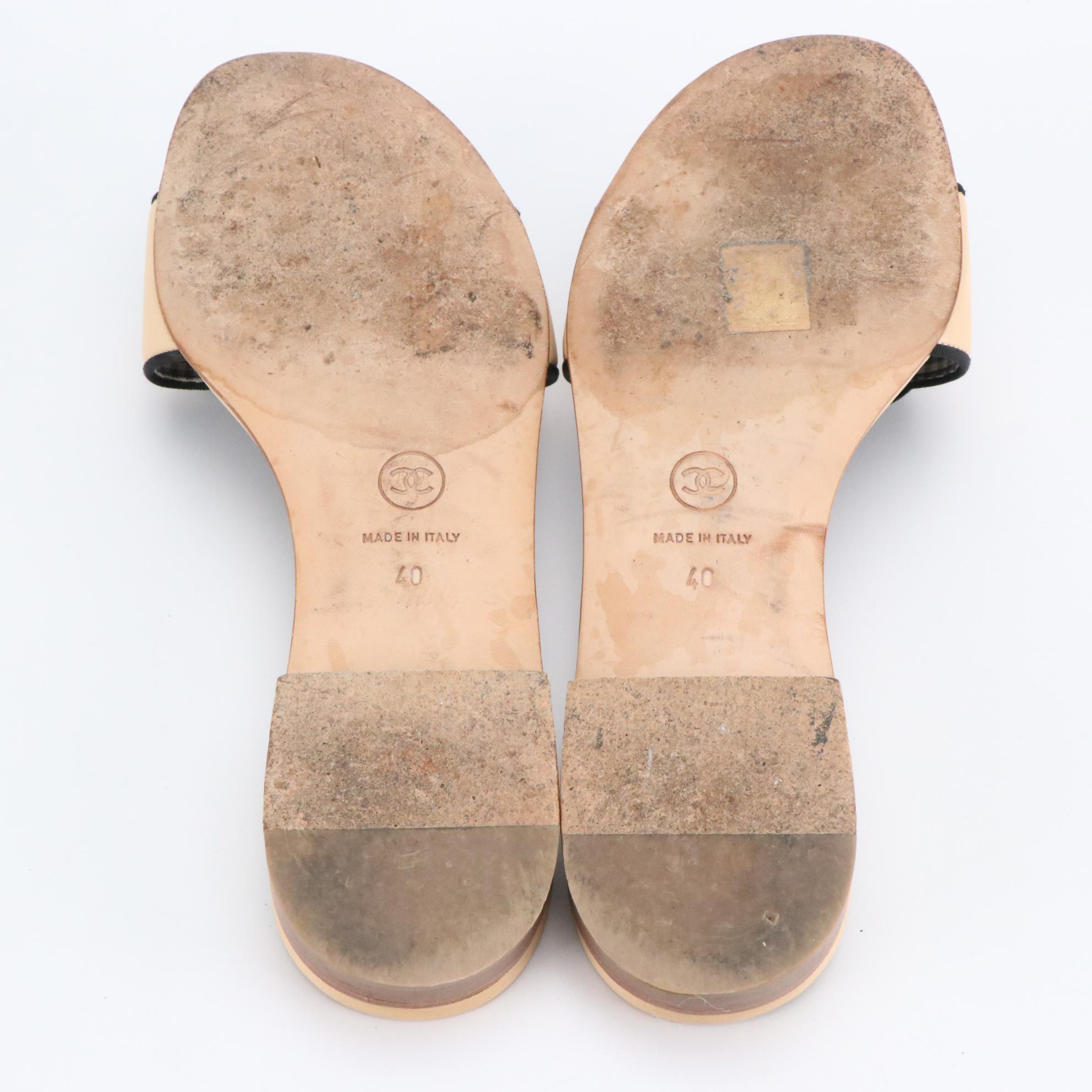 Chanel Leather Camelia Colorblock Slide Sandals