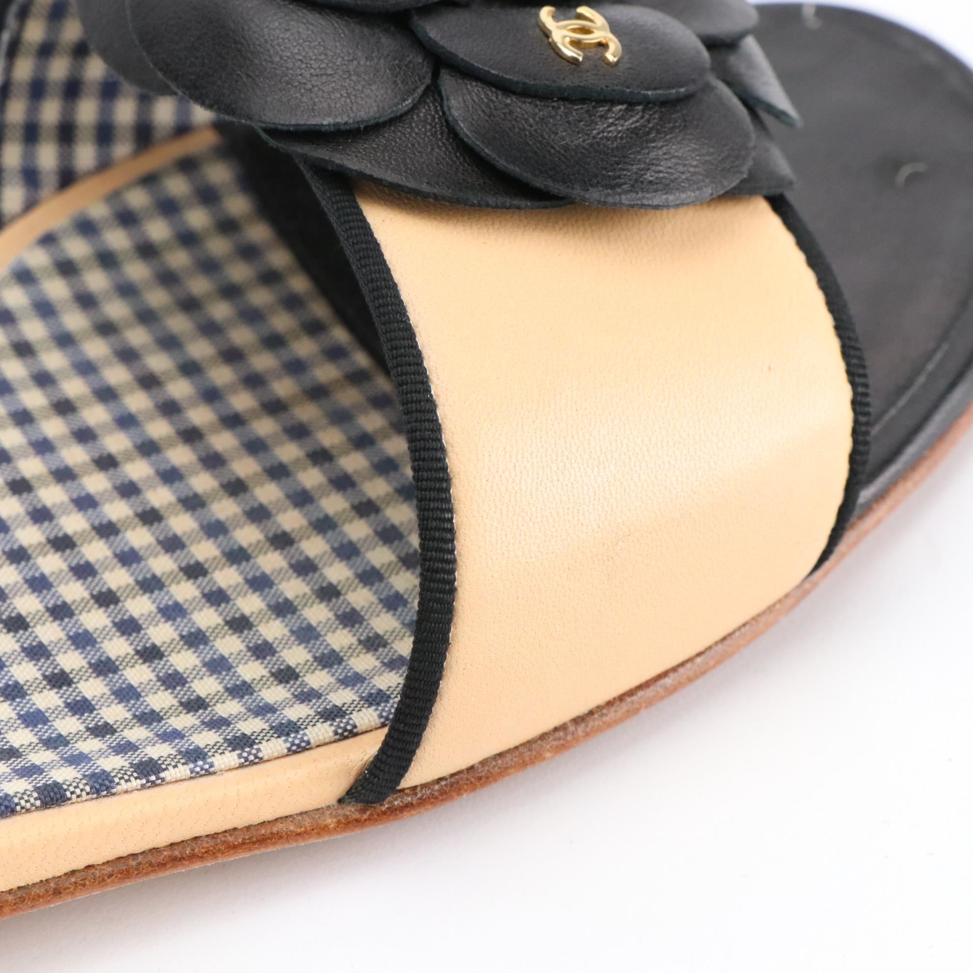 Chanel Leather Camelia Colorblock Slide Sandals