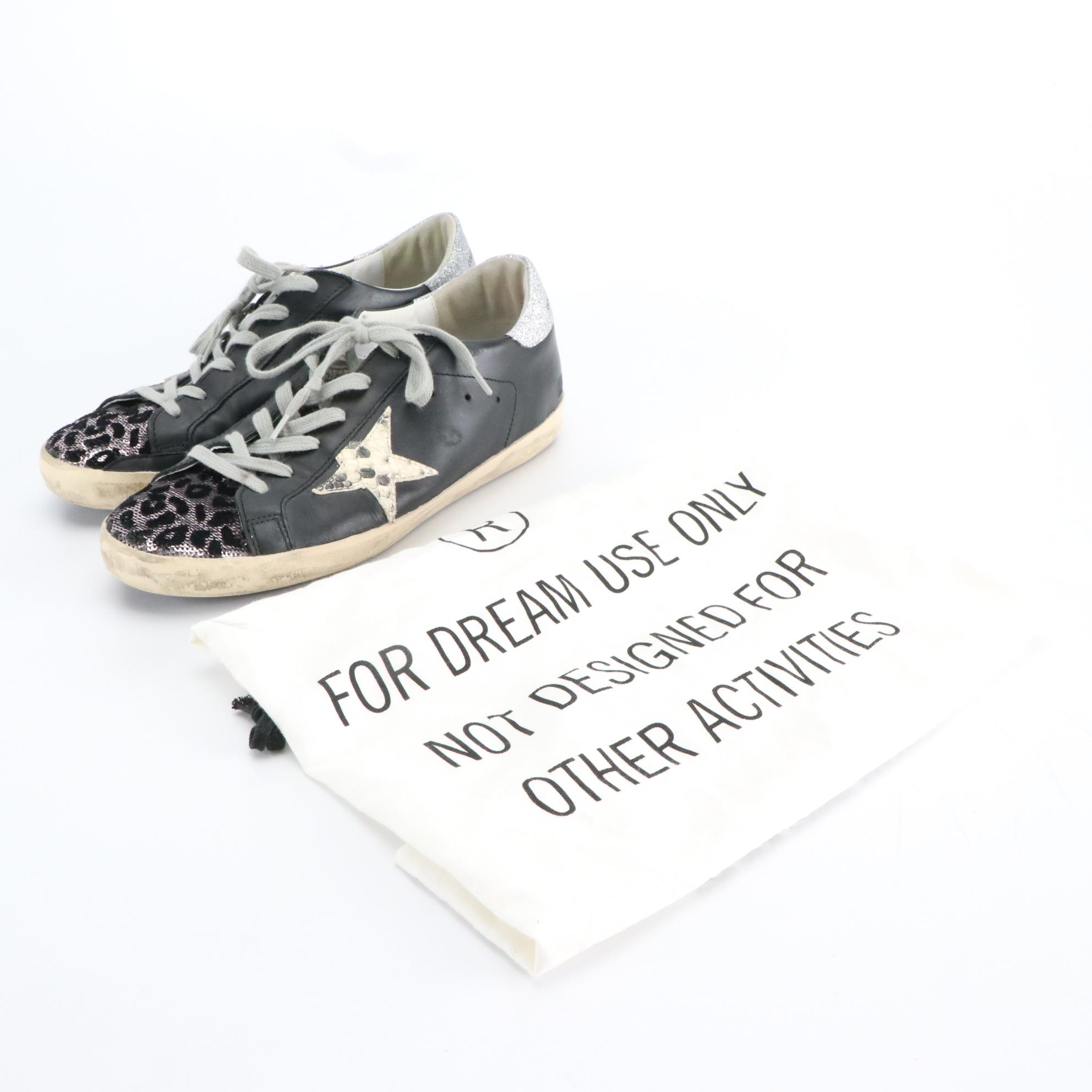Golden Goose Superstar Sneakers with Sequin Leopard Print and Glitter Accents