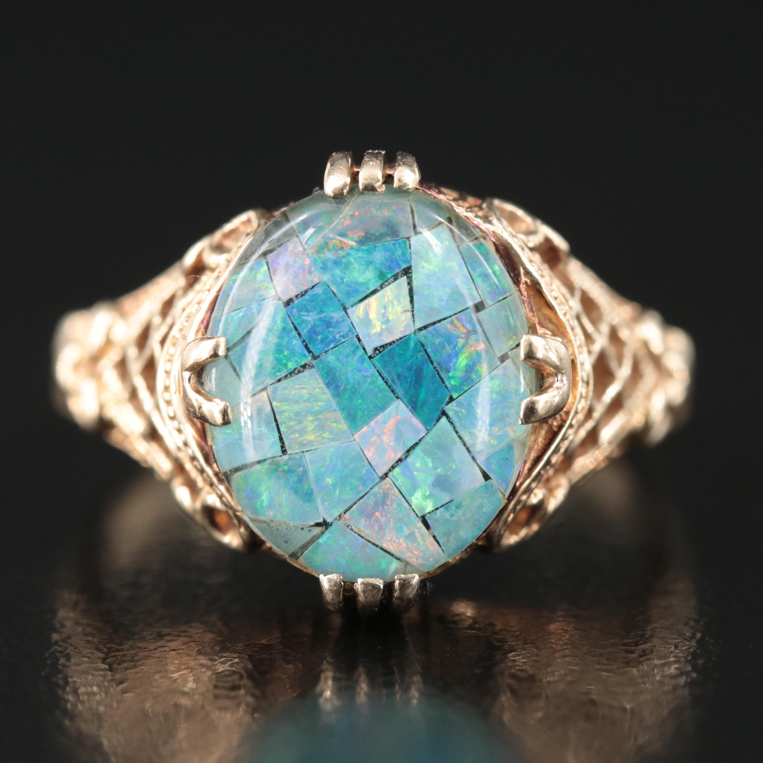 10K Opal Mosaic Triplet Ring