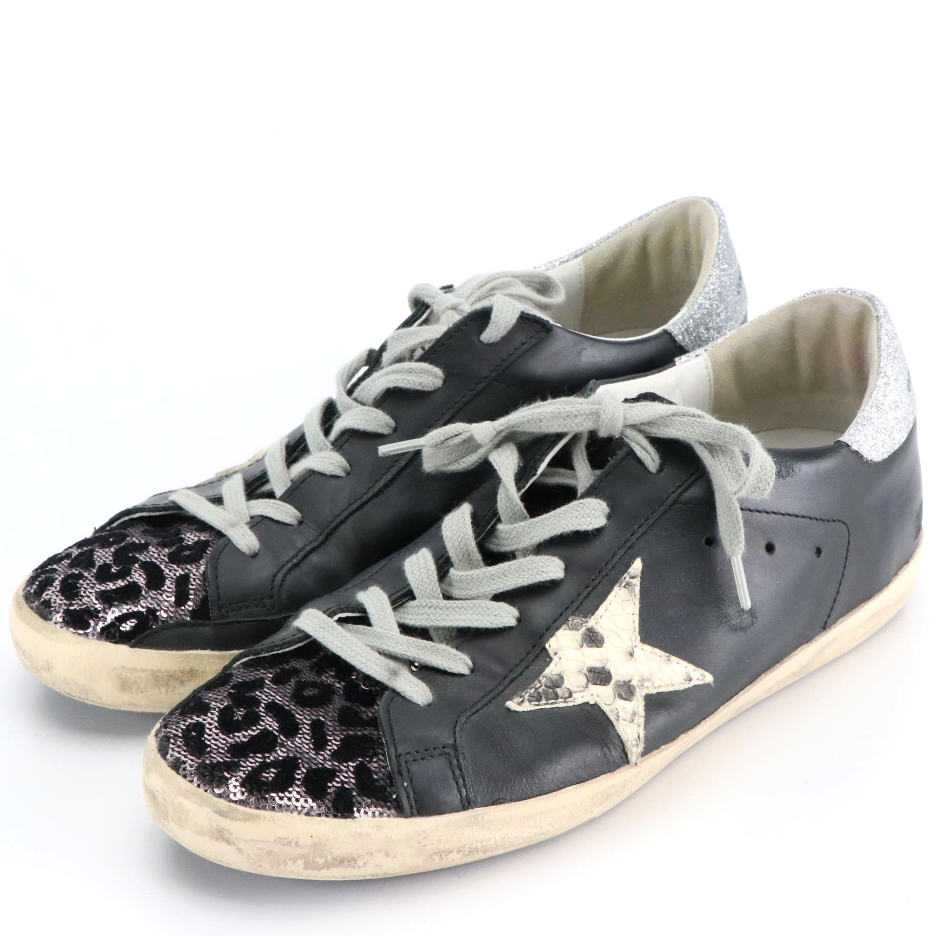 Golden Goose Superstar Sneakers with Sequin Leopard Print and Glitter Accents