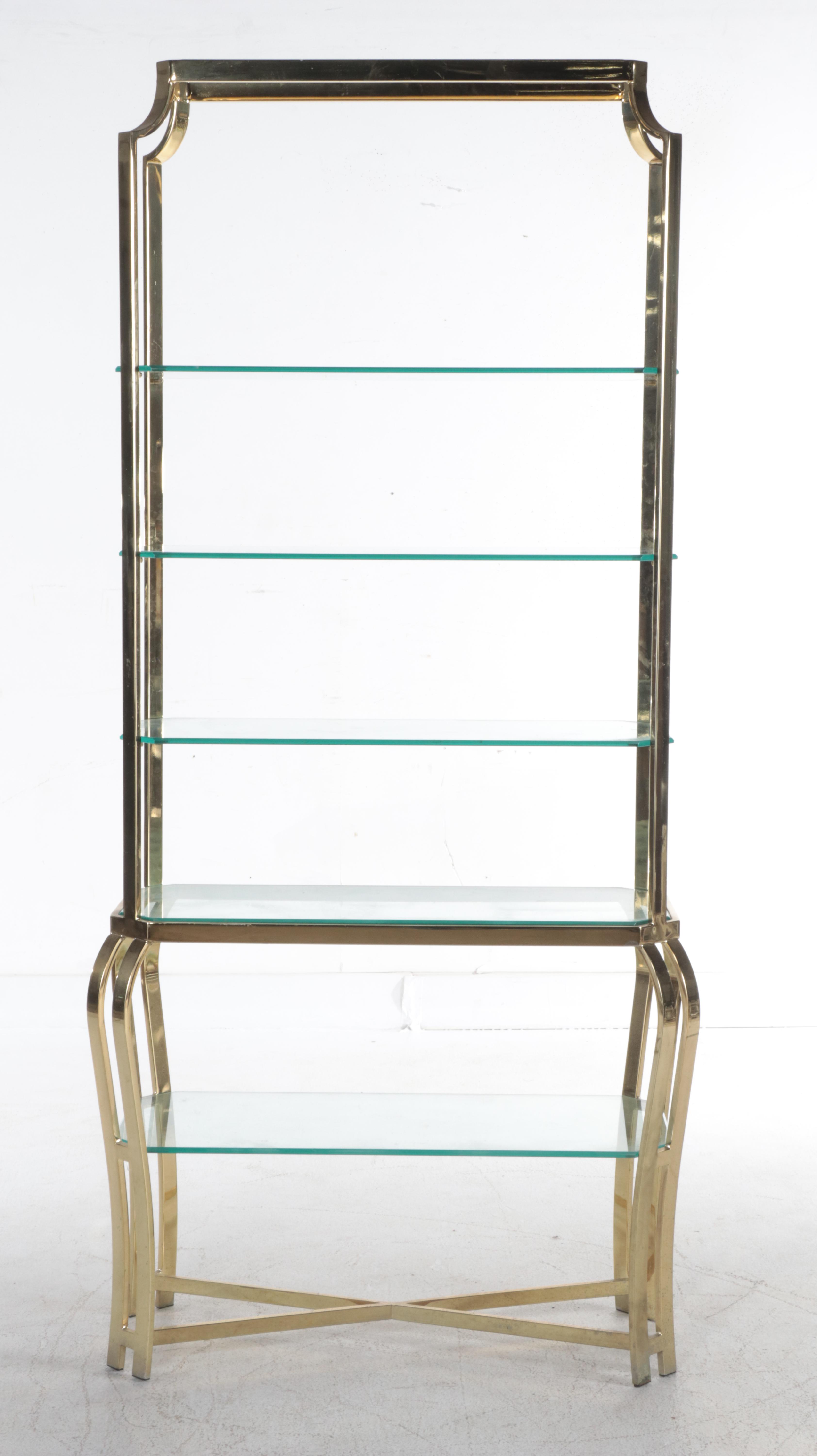 Hollywood Regency Style Brass-Patinated Metal and Glass Five-Tier Étagère