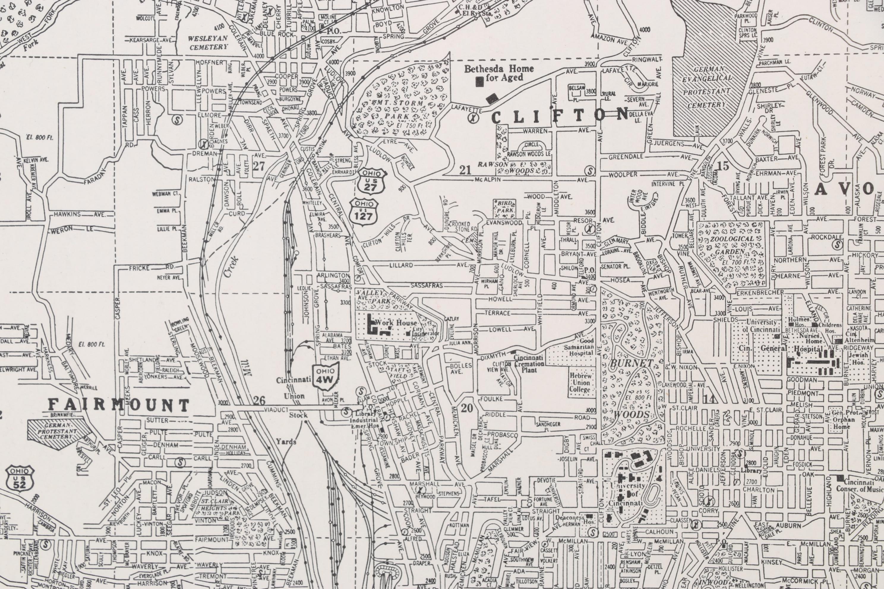 George F. Cram Map "Central Section Cincinnati," Early to Mid 20th Century