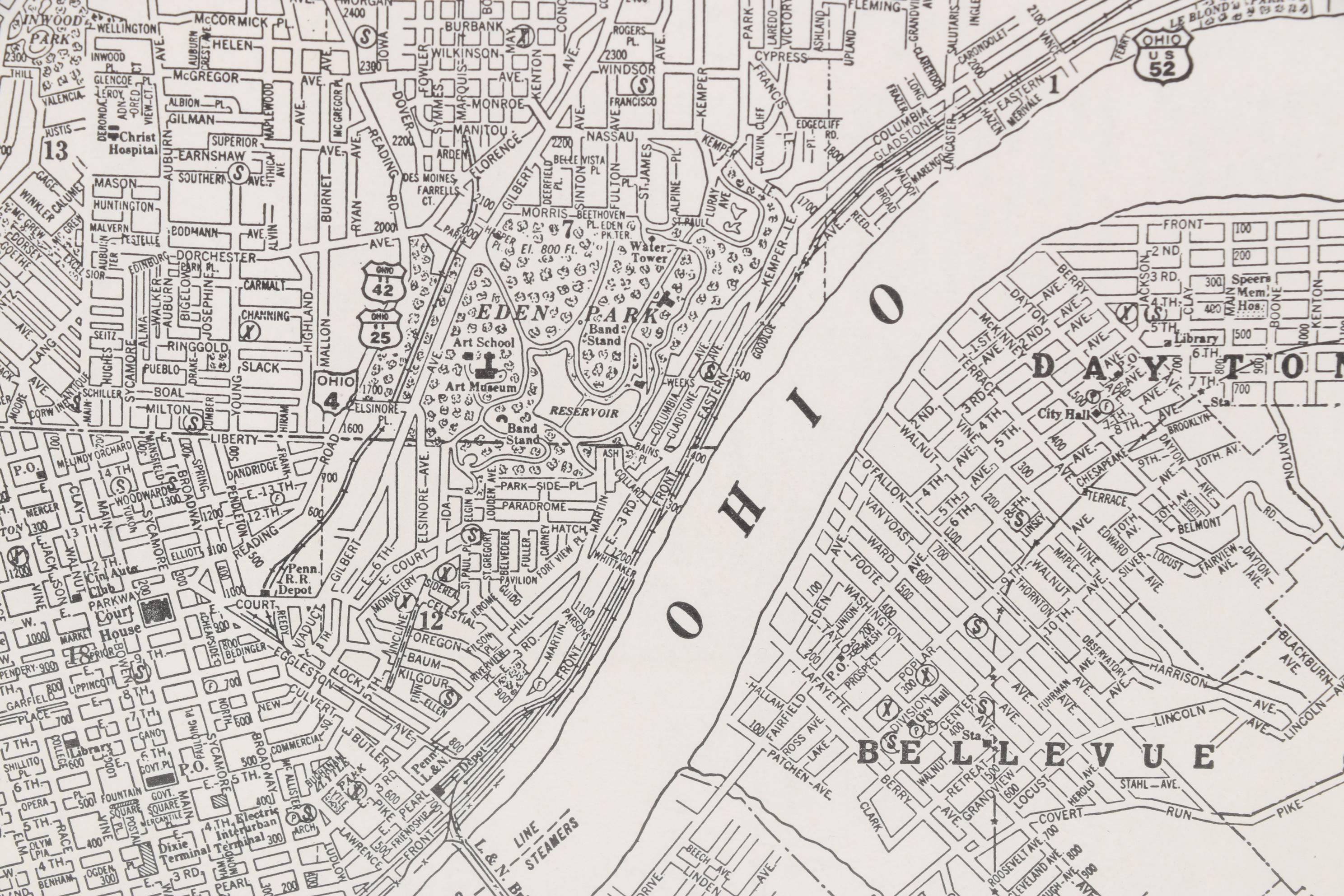 George F. Cram Map "Central Section Cincinnati," Early to Mid 20th Century