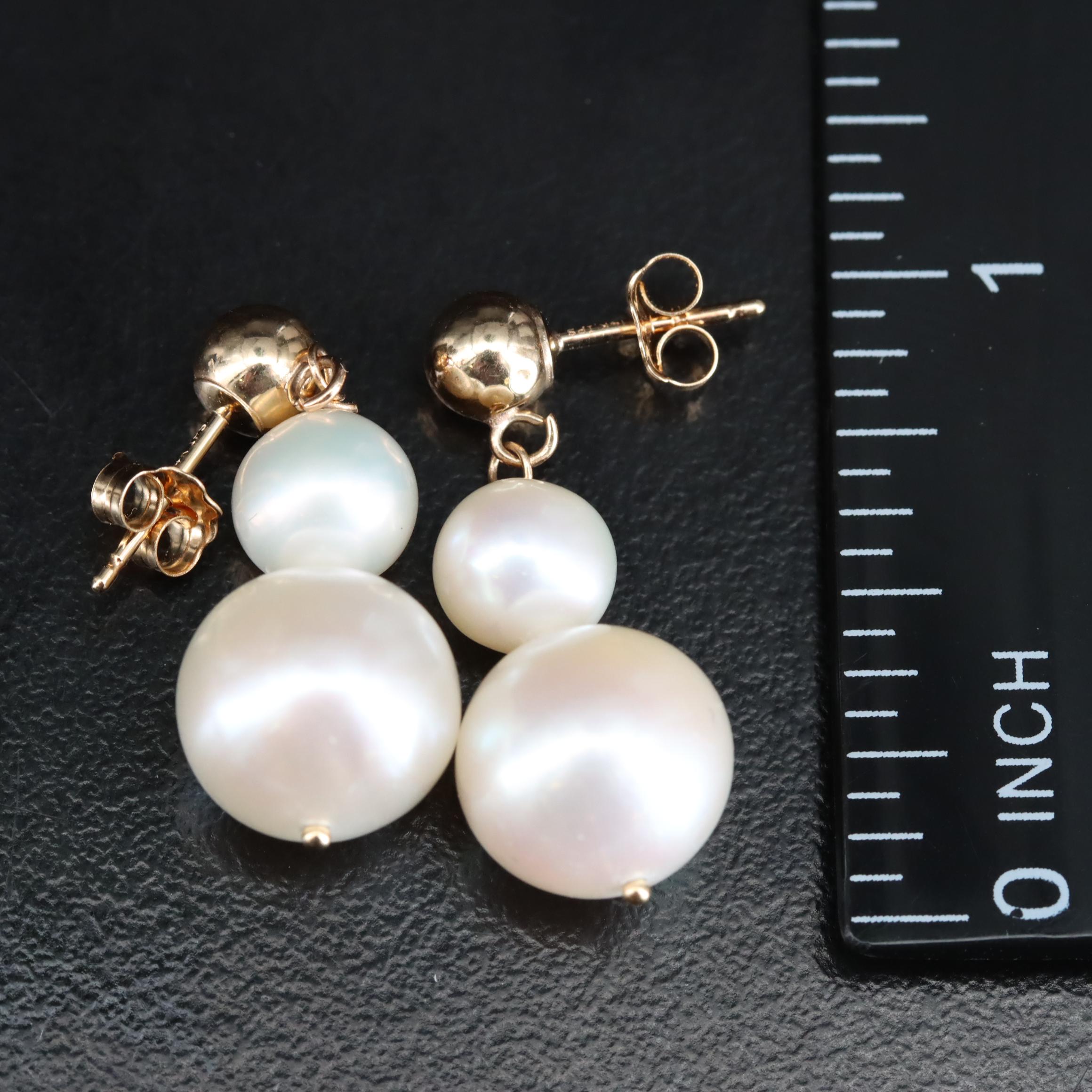 14K Pearl Necklace and Drop Earring Set