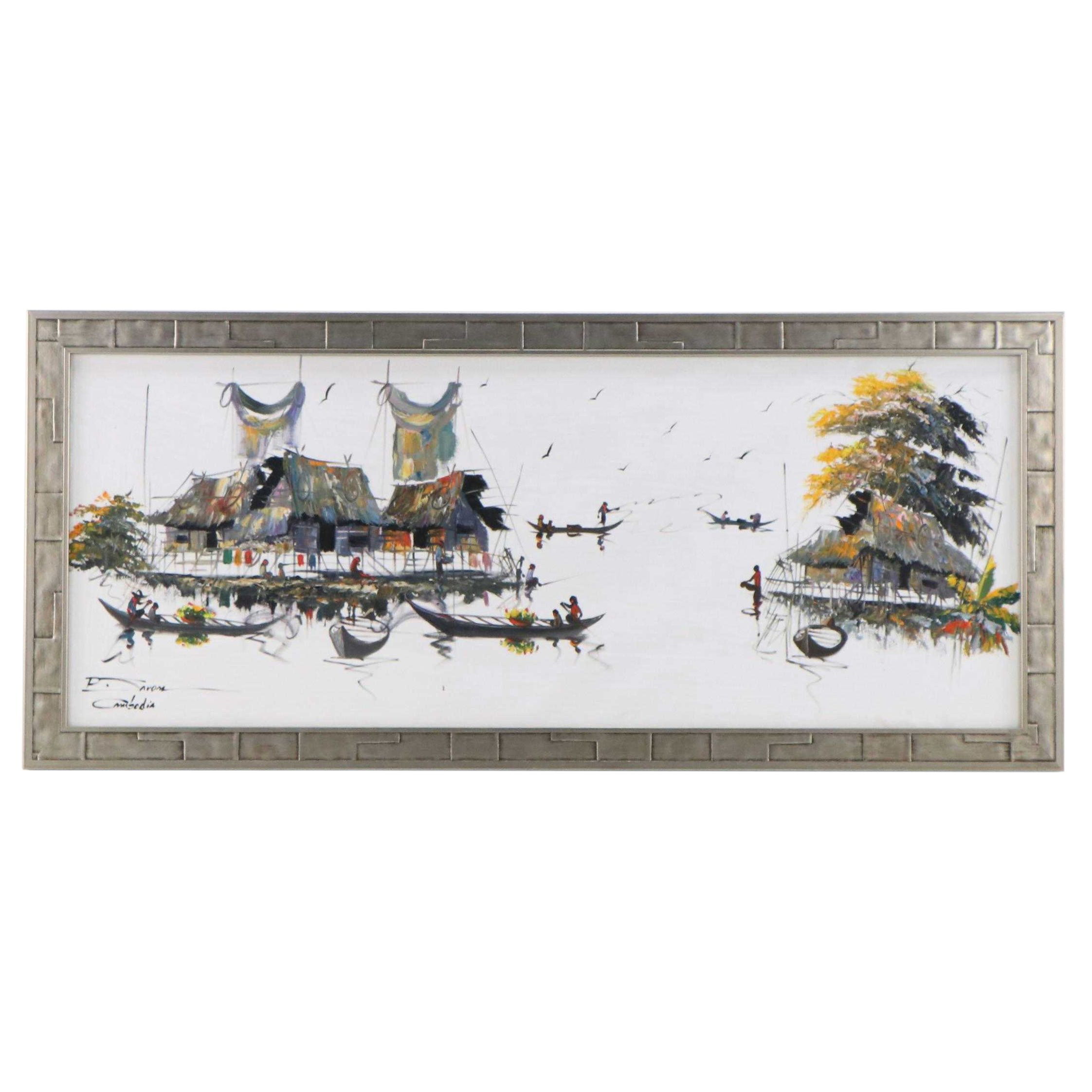 Cambodian Landscape Acrylic Painting, 21st Century