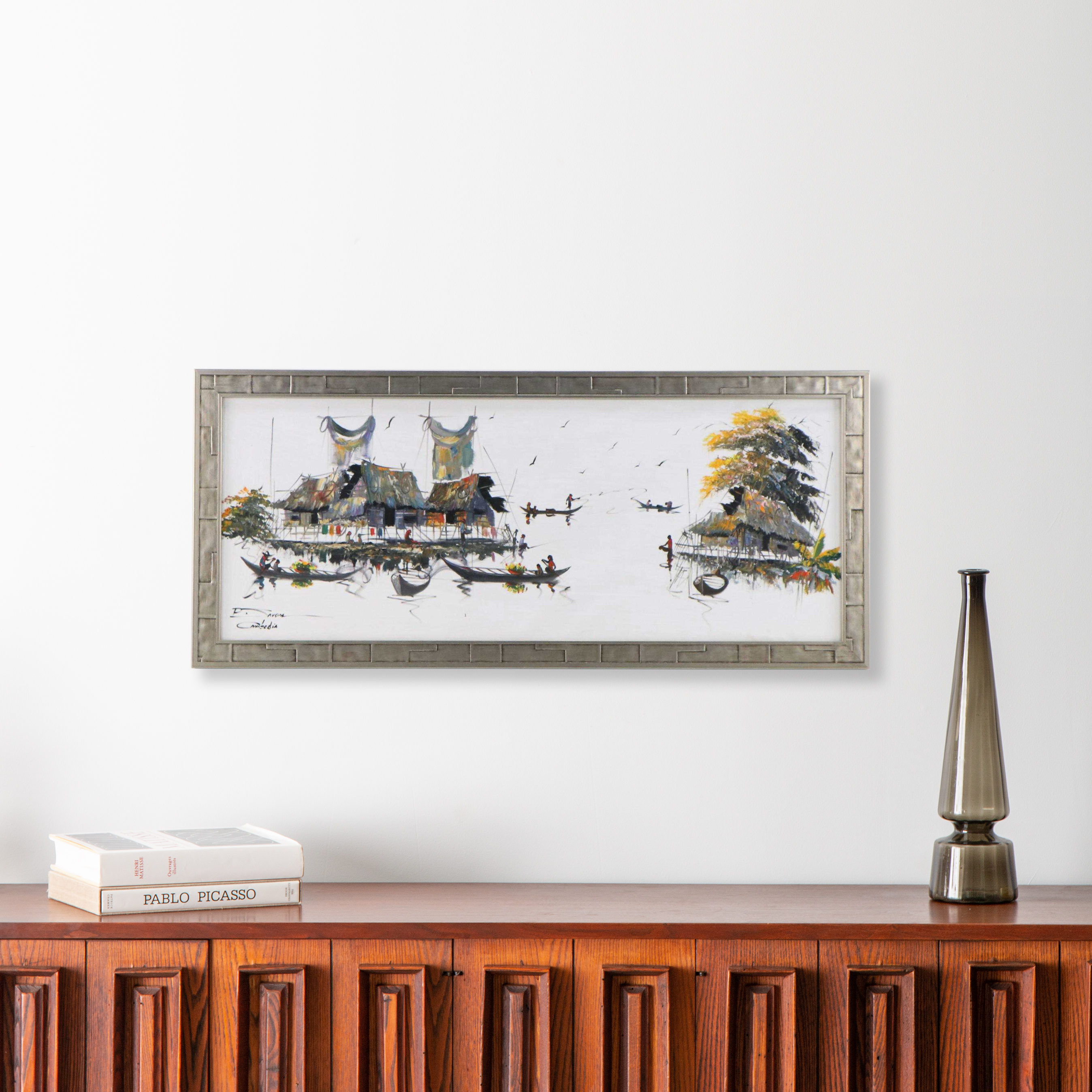 Cambodian Landscape Acrylic Painting, 21st Century