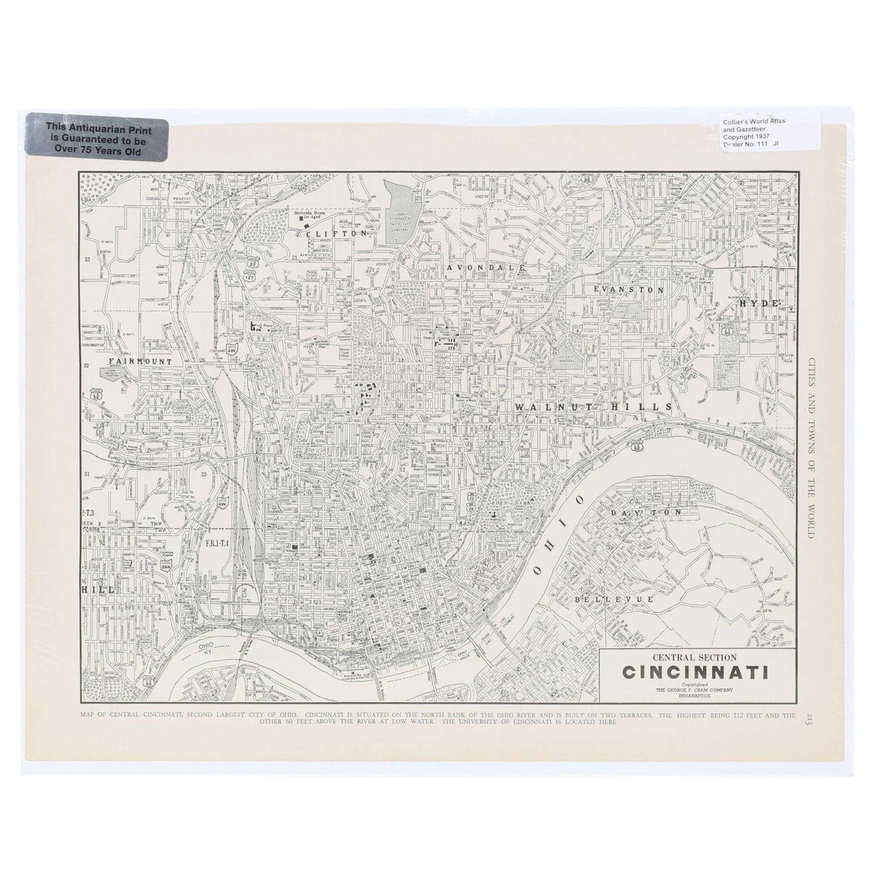 George F. Cram Map "Central Section Cincinnati," Early to Mid 20th Century