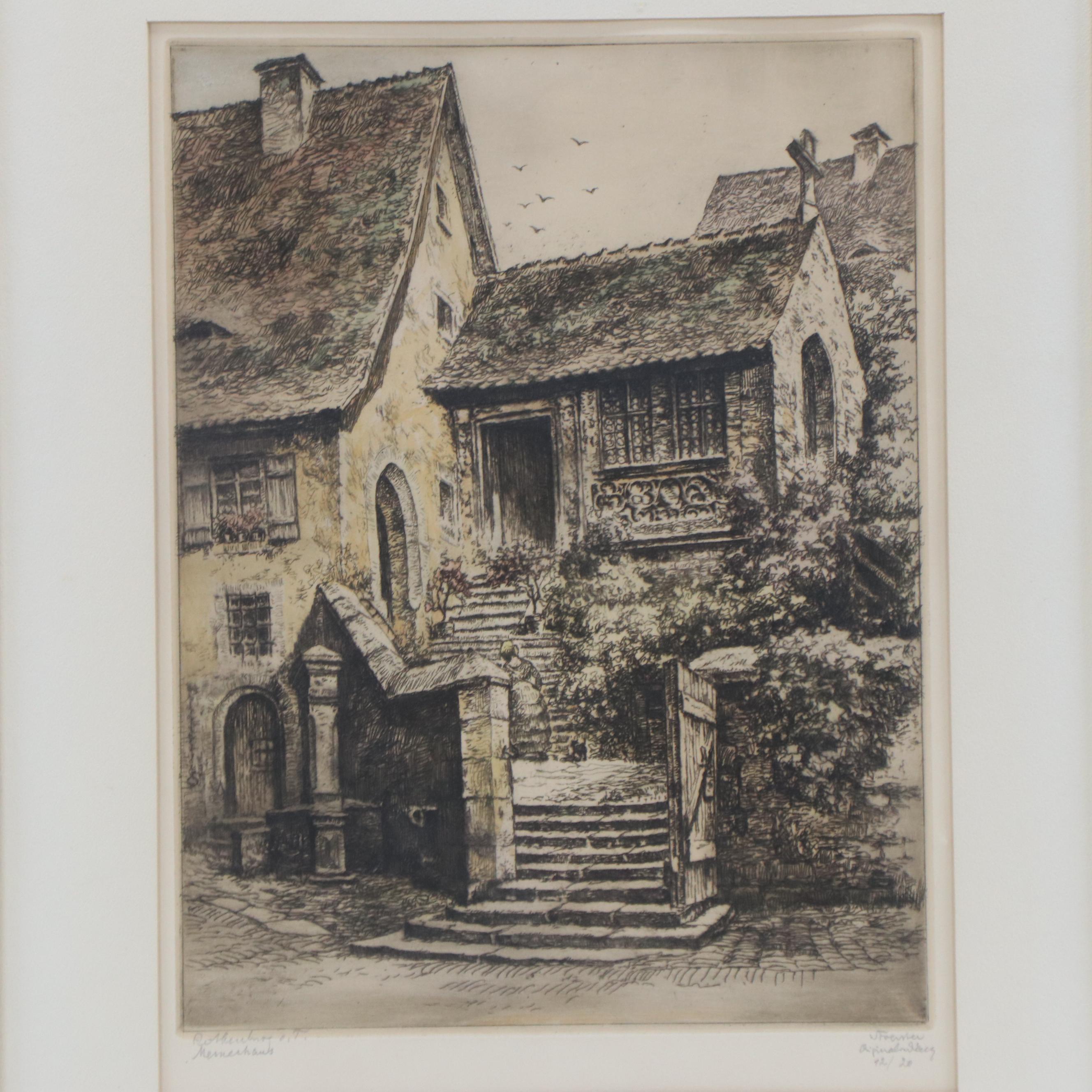 Willi Foerster Hand-Colored Etching "Rothenburg o.T., Mesnerhaus"