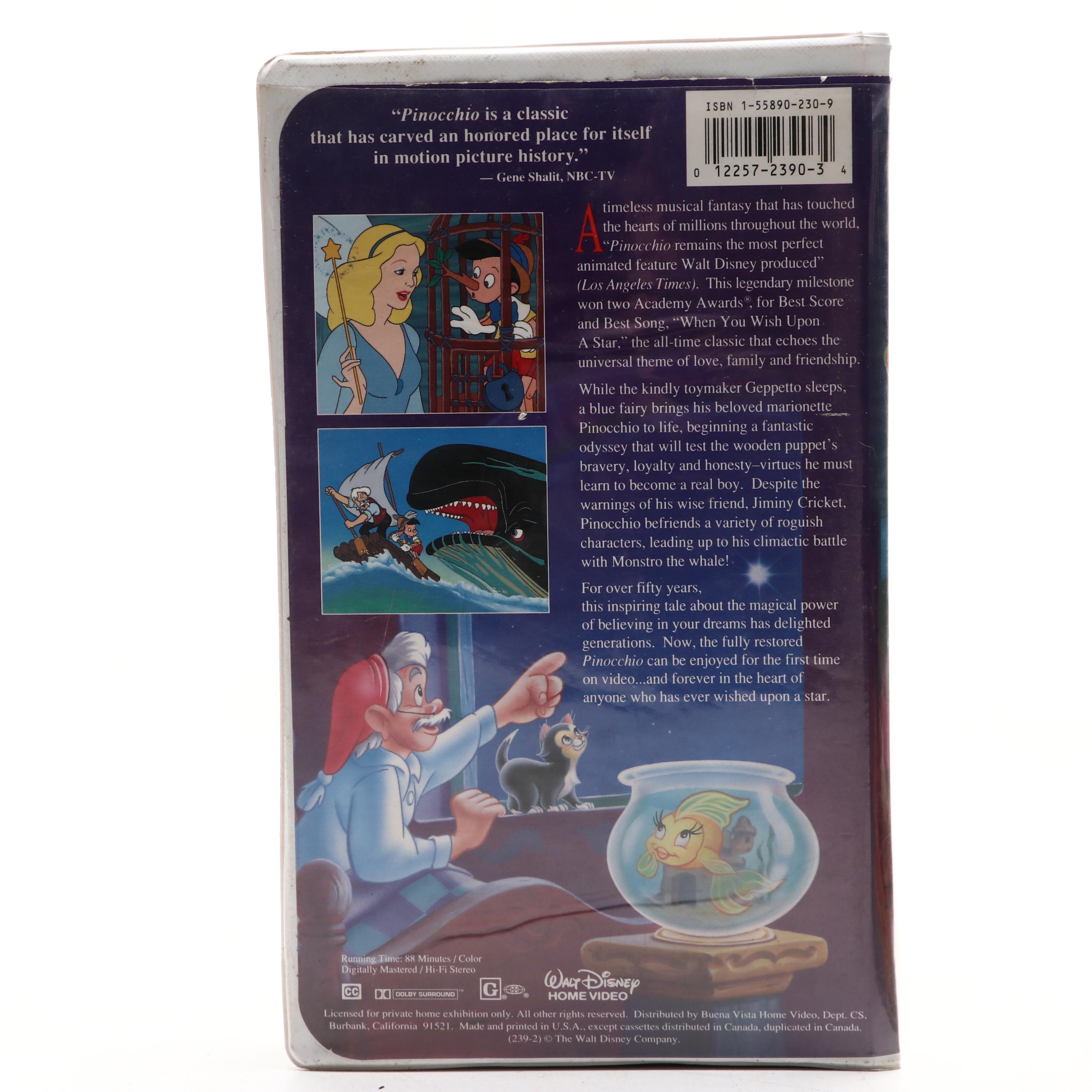 Walt Disney "Pinnochio" with More Walt Disney Masterpiece Collection VHS Tapes