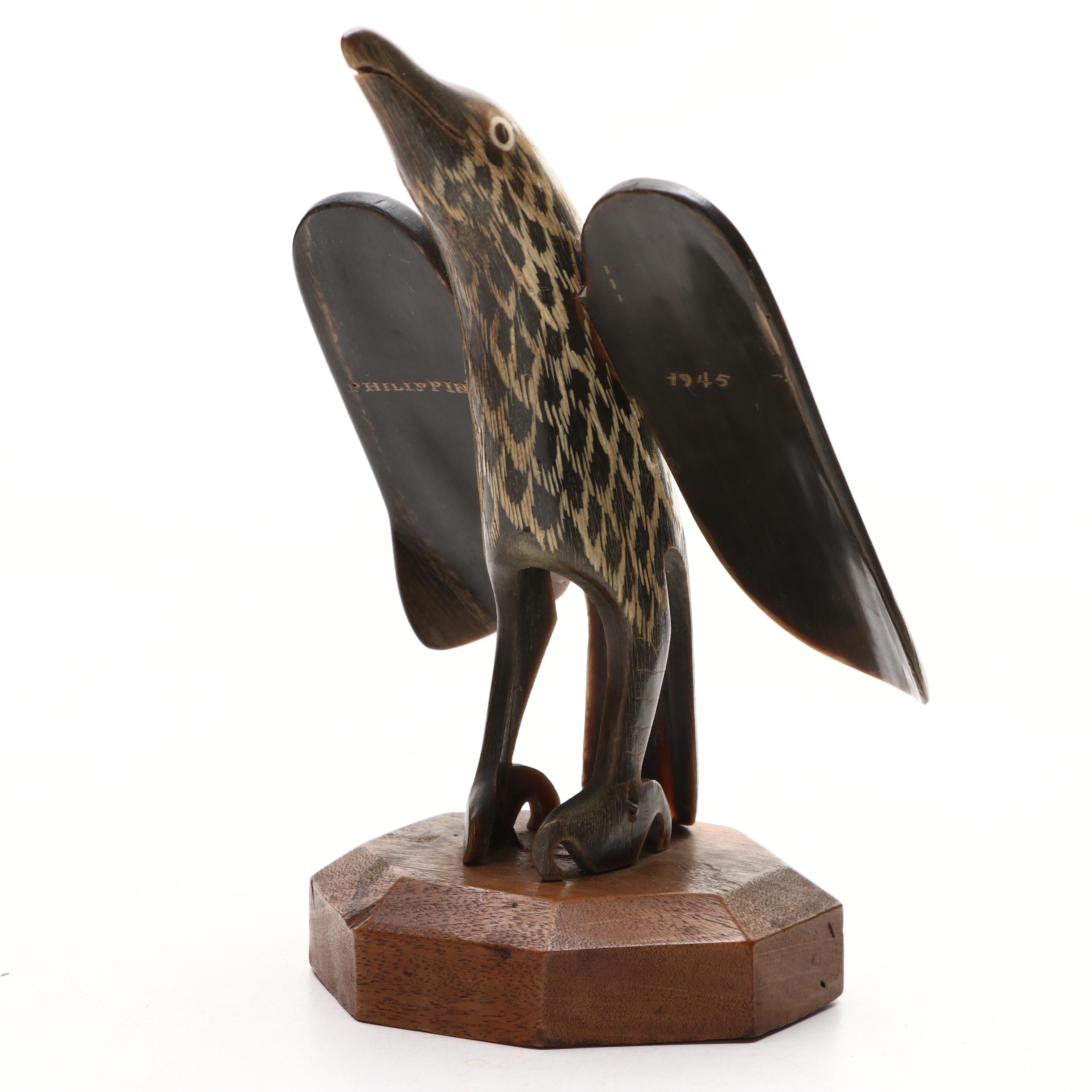 Hand-Carved Horn Eagle Figure, 1945