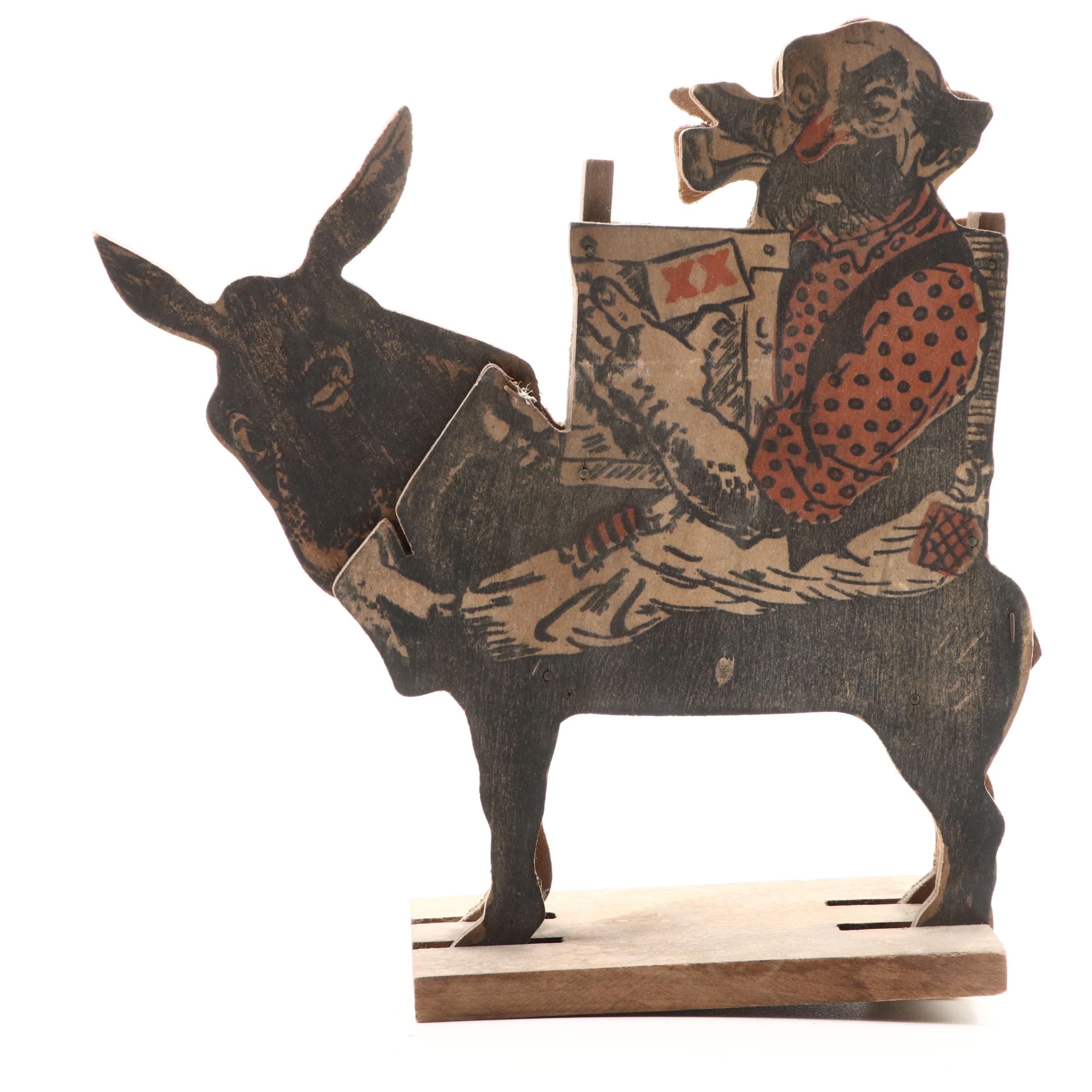 Cast Iron Donkey and Cart Toy with Other Wooden Novelty Cigarette Dispenser
