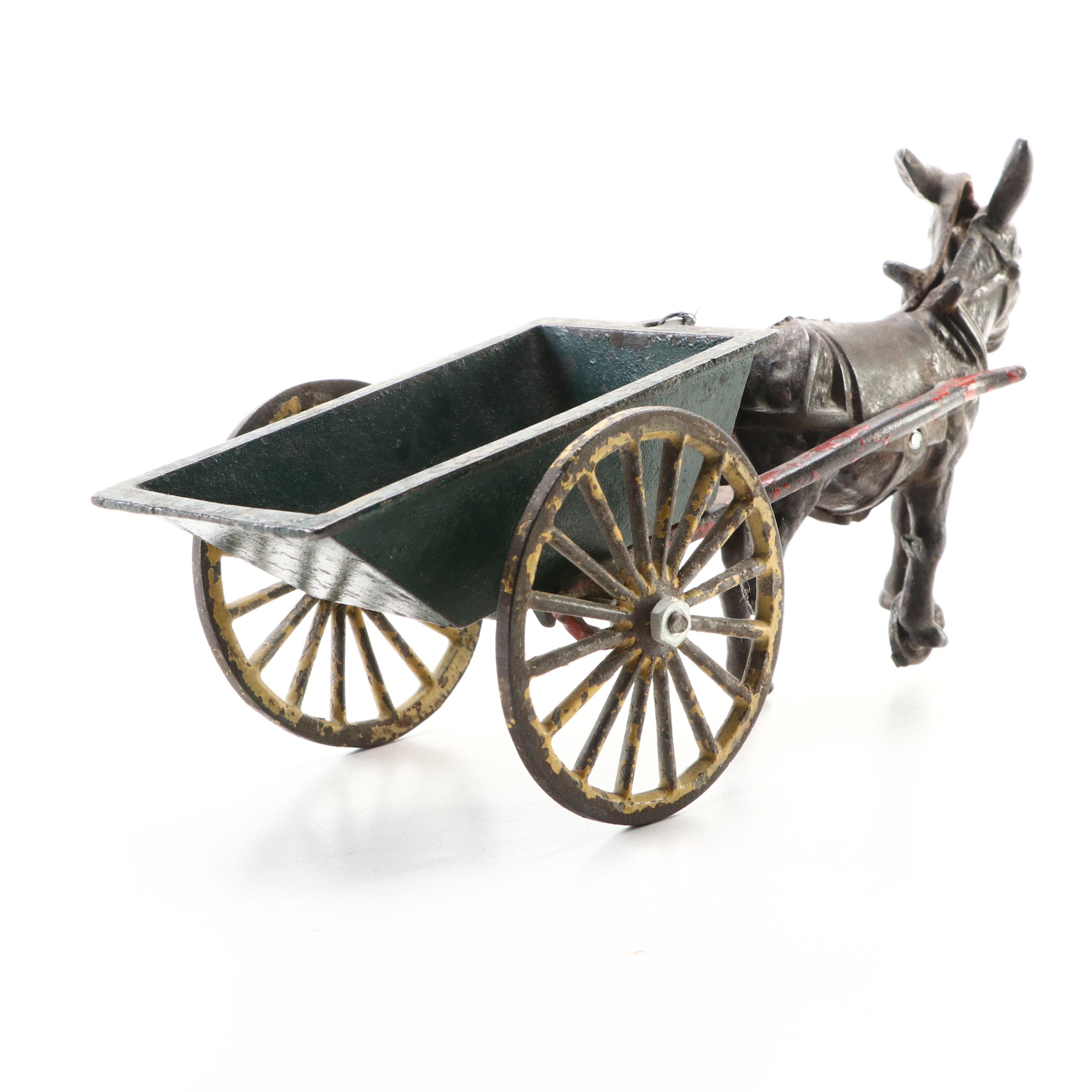 Cast Iron Donkey and Cart Toy with Other Wooden Novelty Cigarette Dispenser