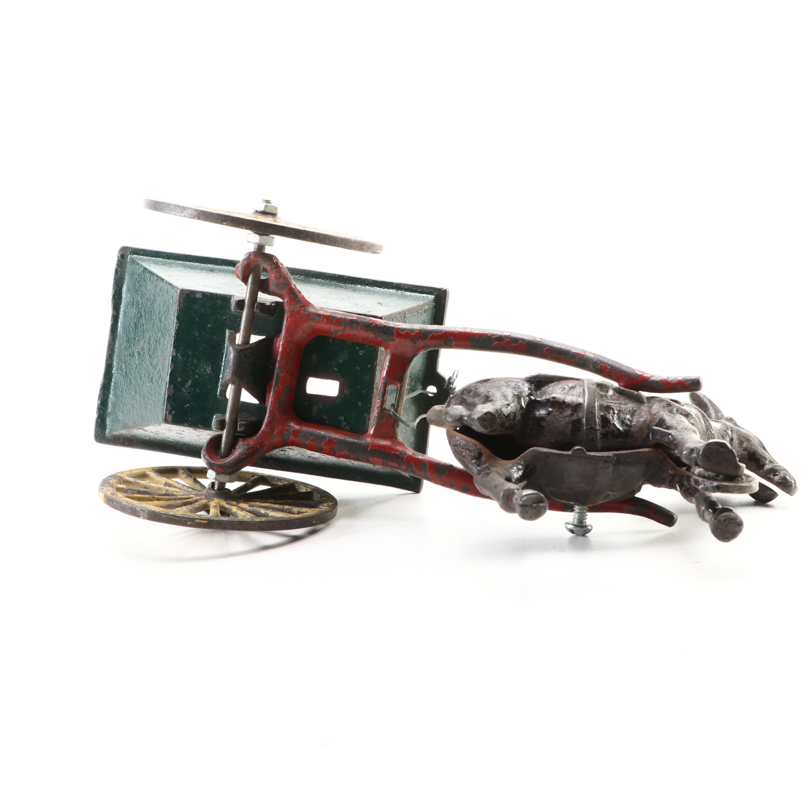 Cast Iron Donkey and Cart Toy with Other Wooden Novelty Cigarette Dispenser