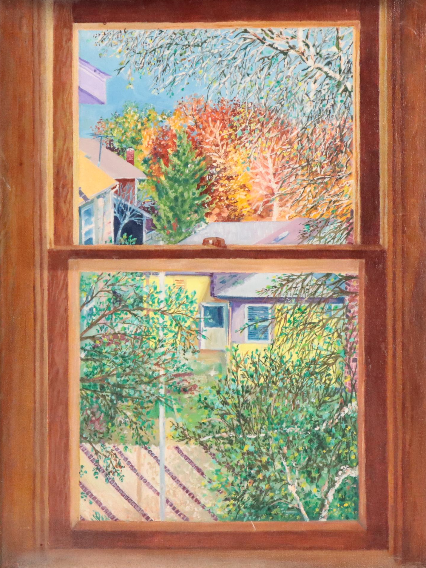 Oil Painting of Window View of Landscape