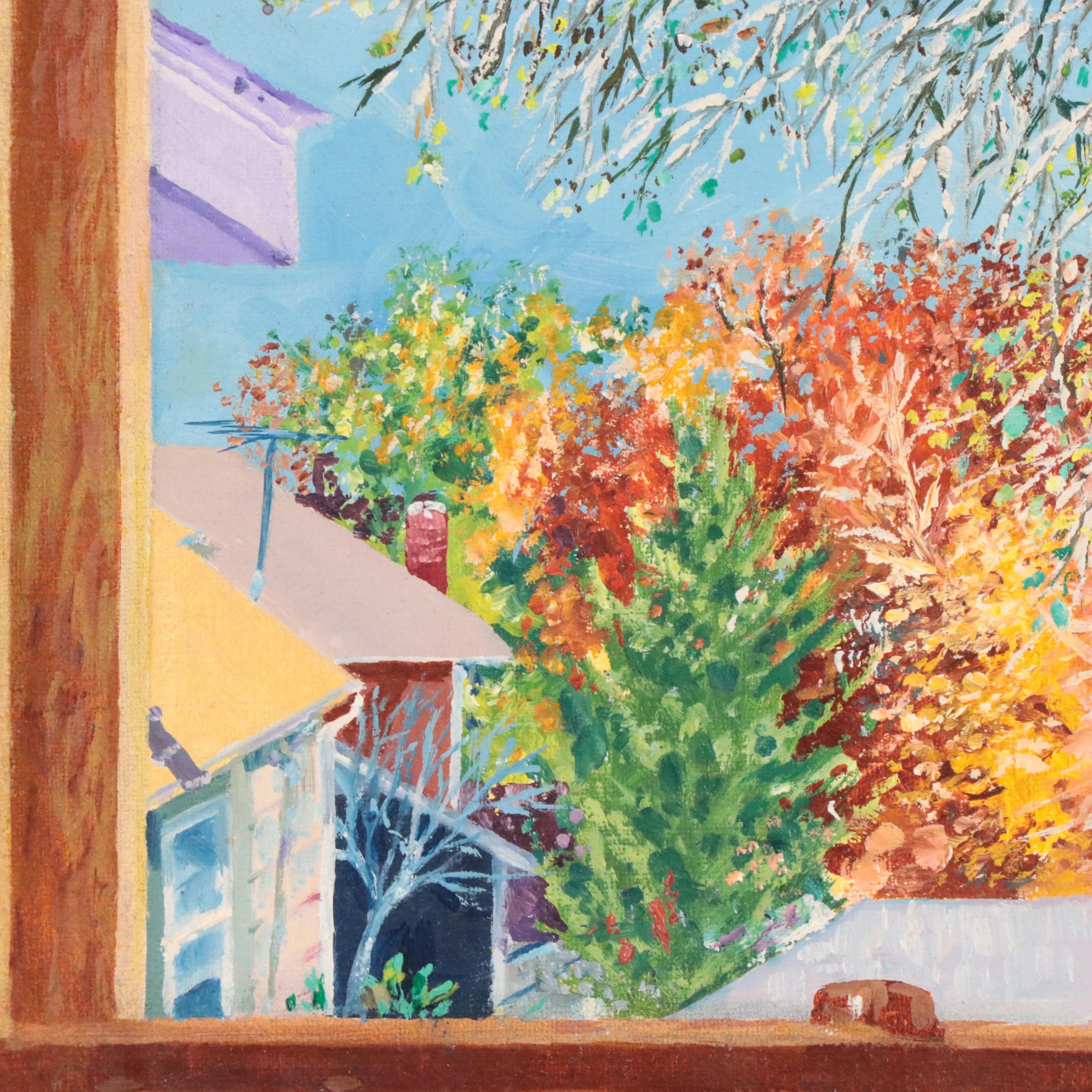 Oil Painting of Window View of Landscape