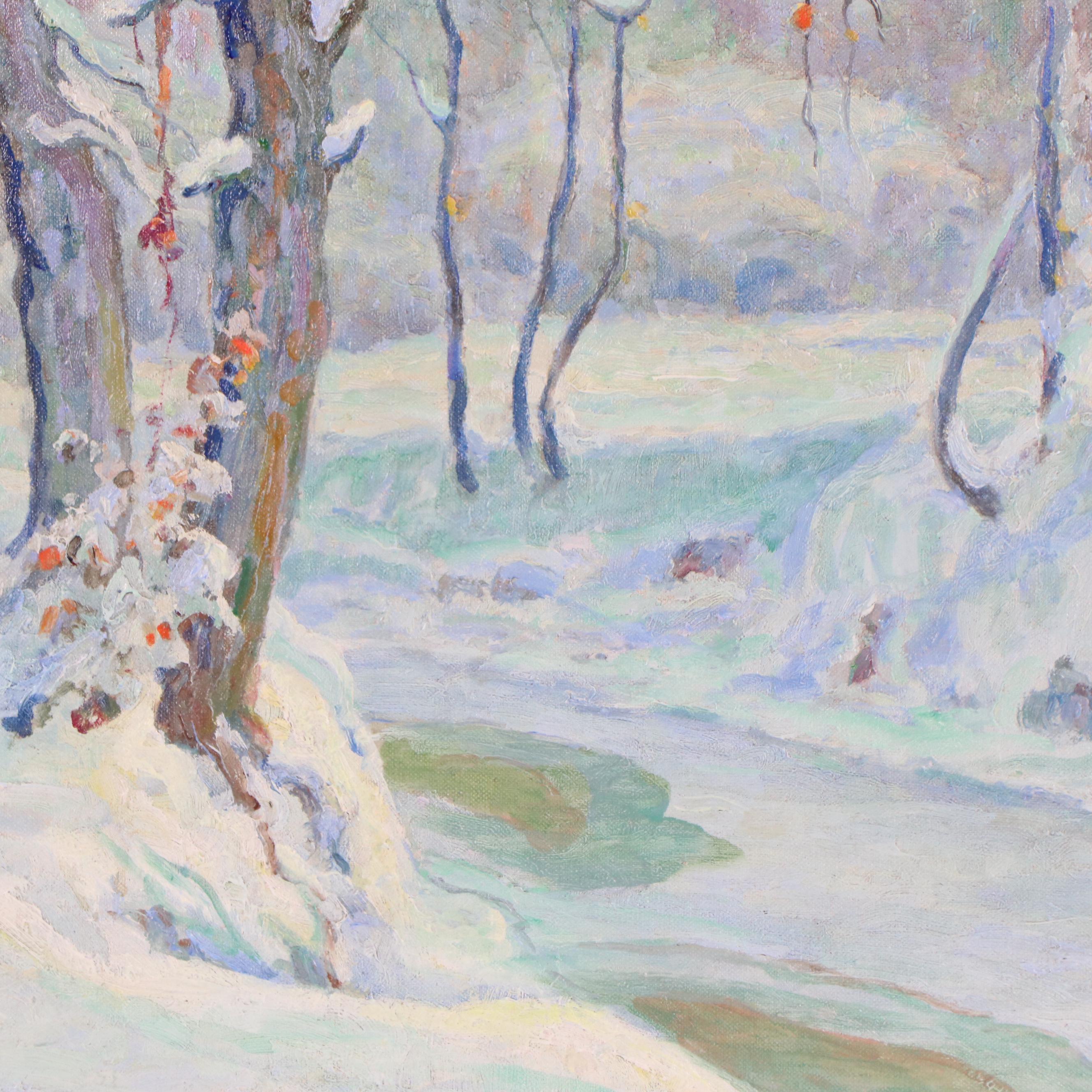 Carl Graf Winter Woodland Landscape Oil Painting, Circa 1925