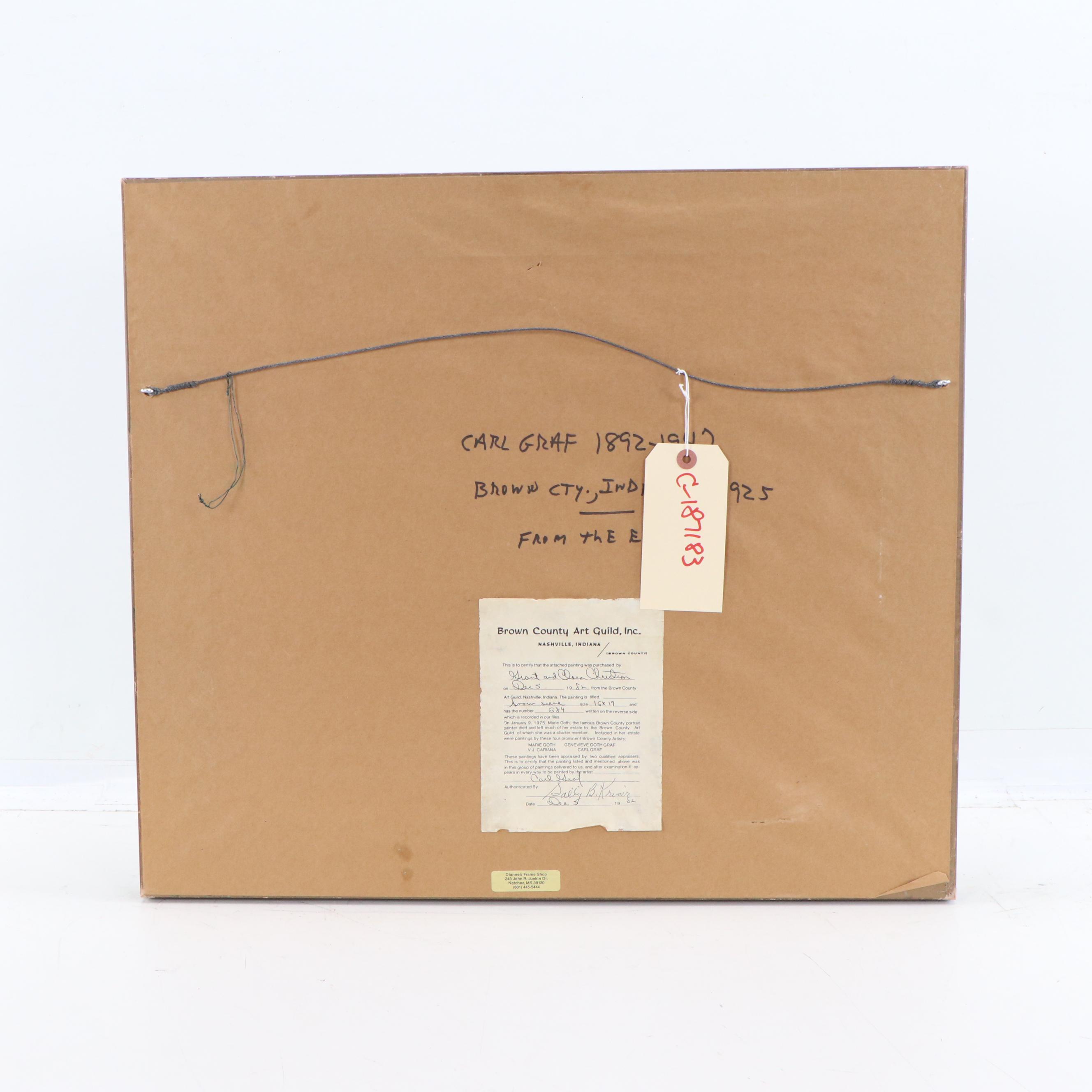 Carl Graf Winter Woodland Landscape Oil Painting, Circa 1925