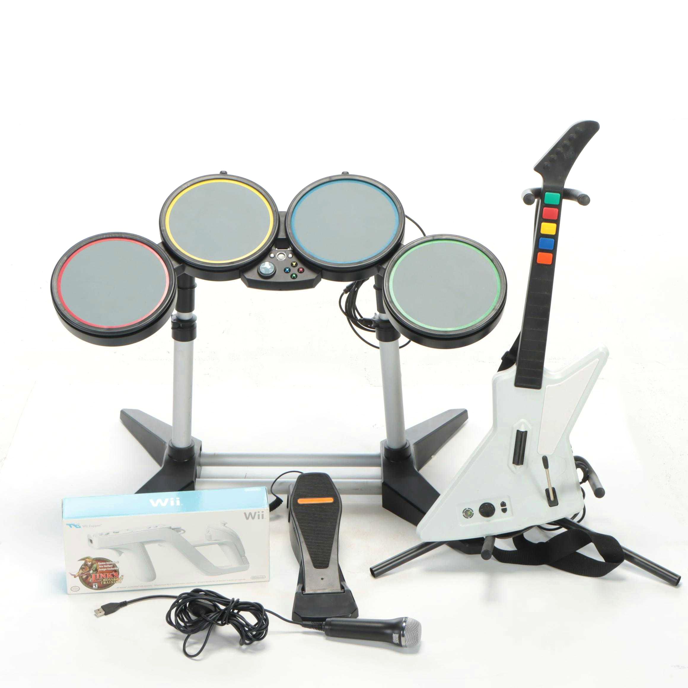 Microsoft XBOX 360 Rock Band Instrument Controllers with Nintendo Wii