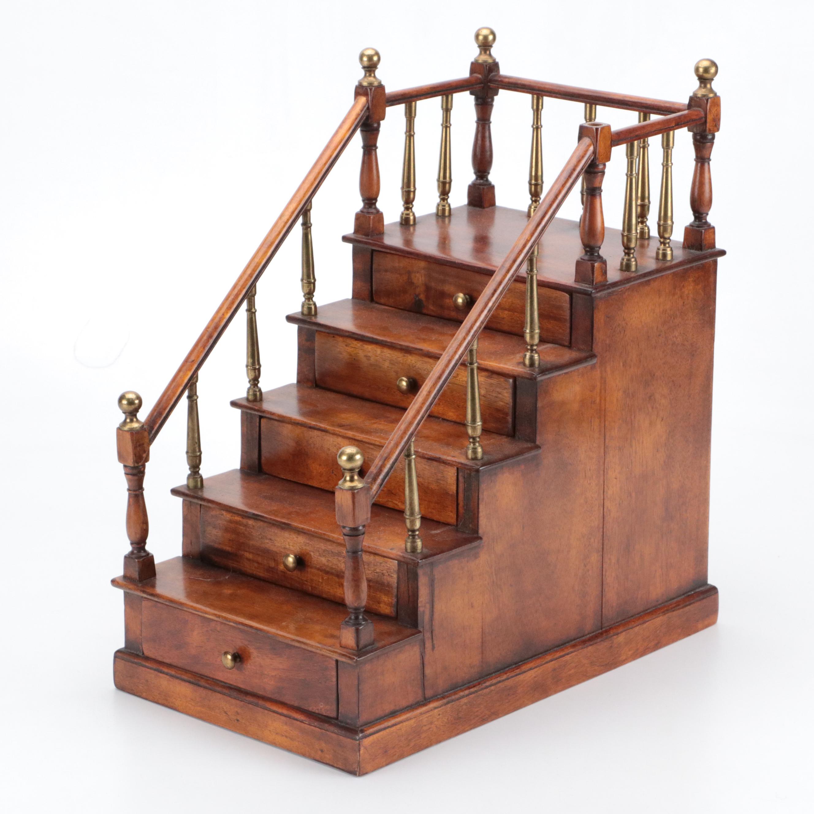 Maitland Smith Style Wood and Brass Miniature Staircase Box