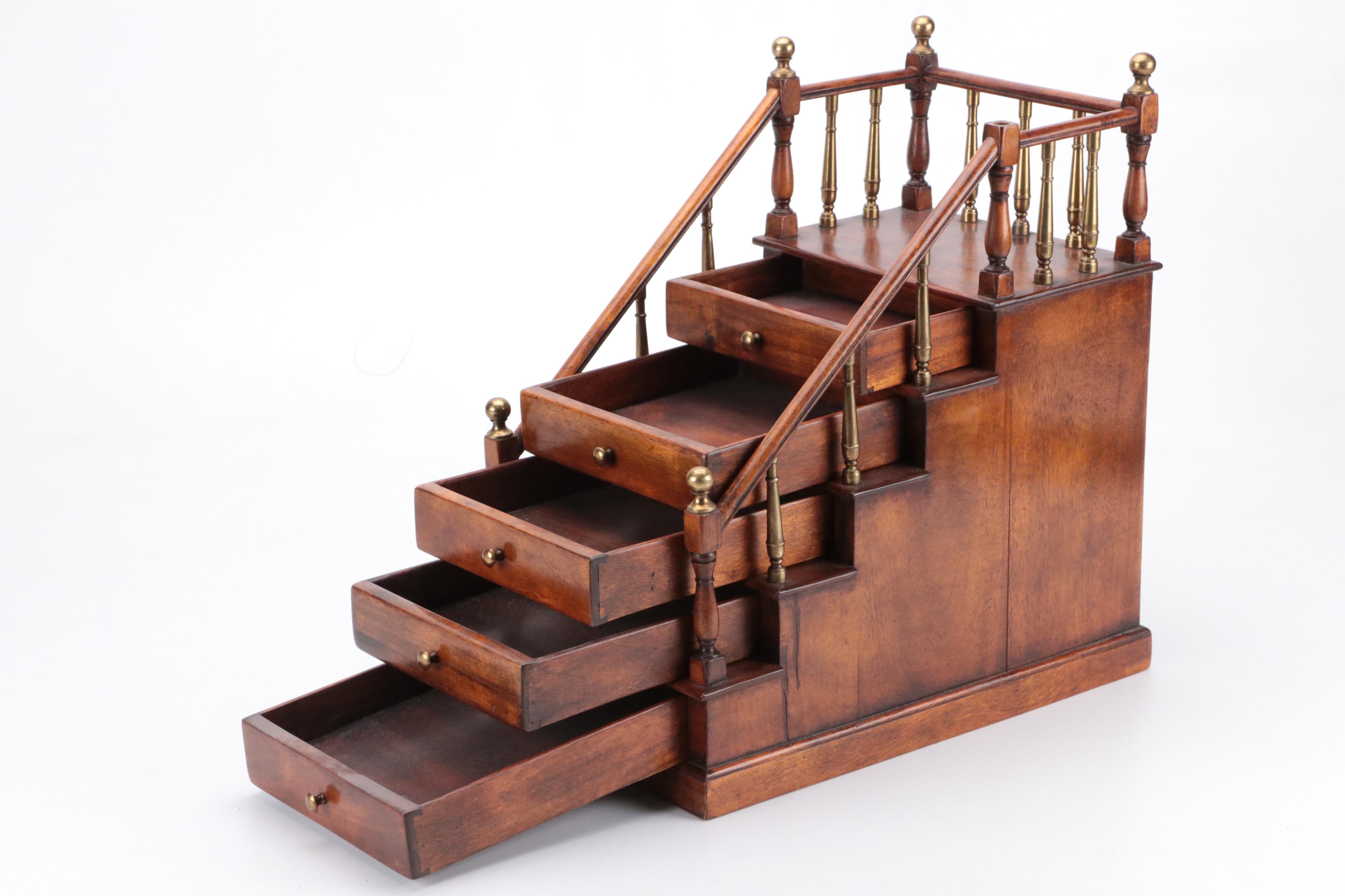 Maitland Smith Style Wood and Brass Miniature Staircase Box