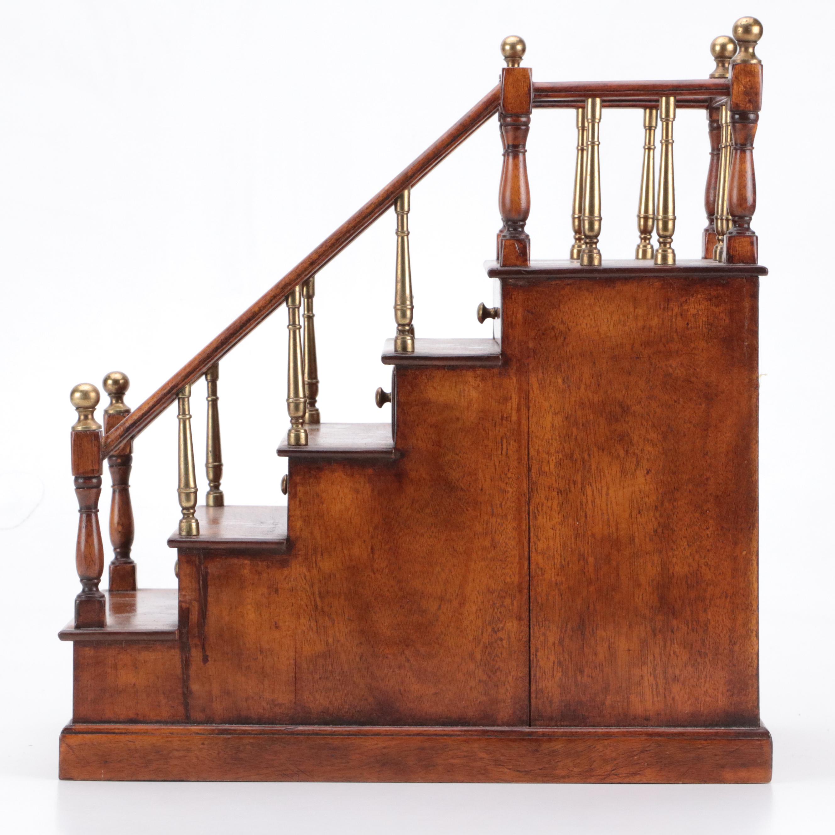 Maitland Smith Style Wood and Brass Miniature Staircase Box