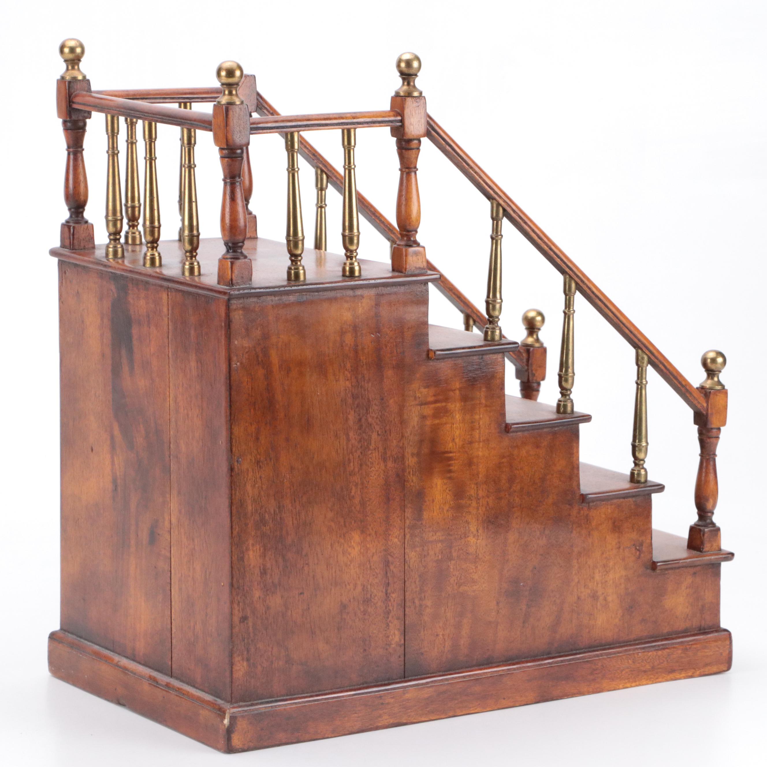 Maitland Smith Style Wood and Brass Miniature Staircase Box