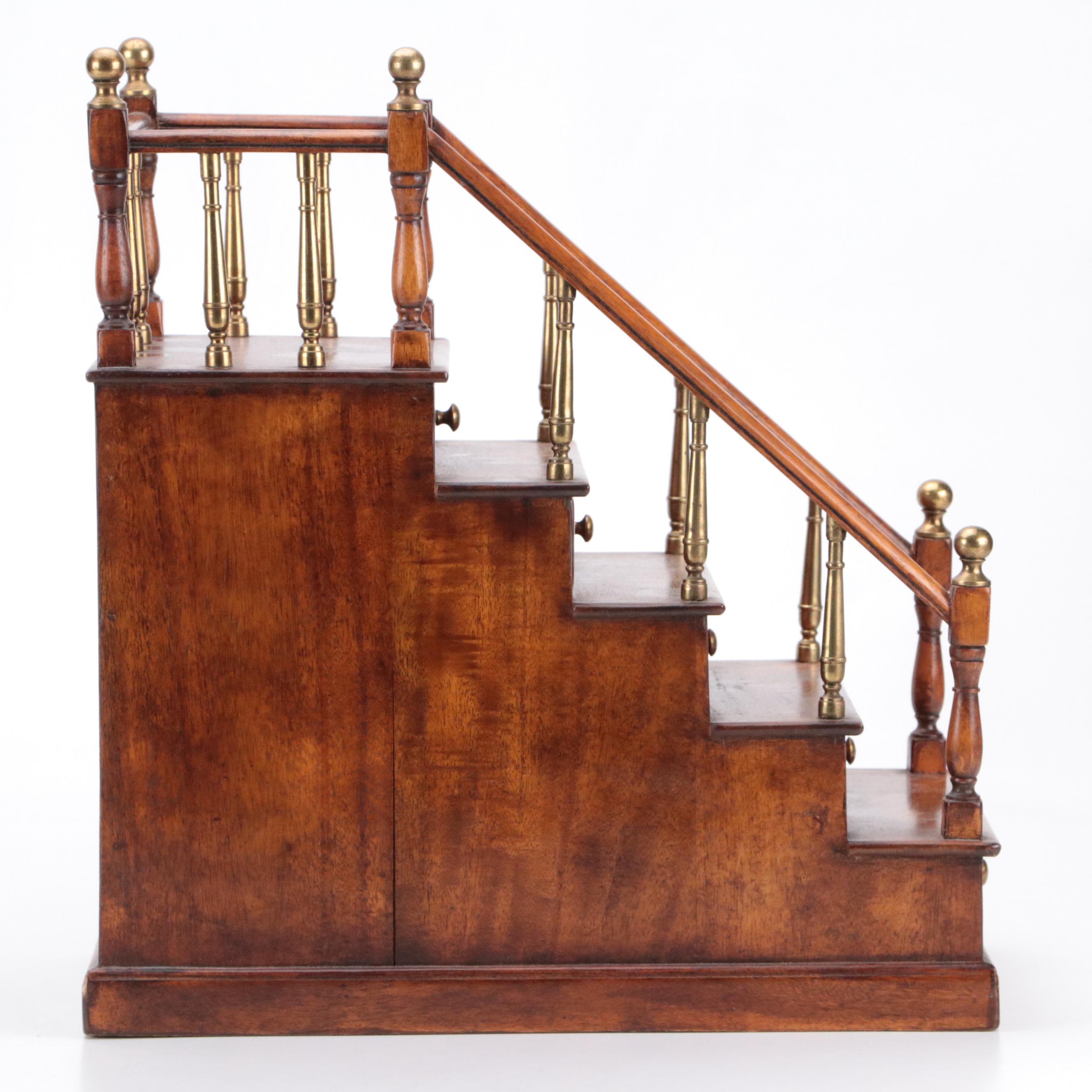 Maitland Smith Style Wood and Brass Miniature Staircase Box