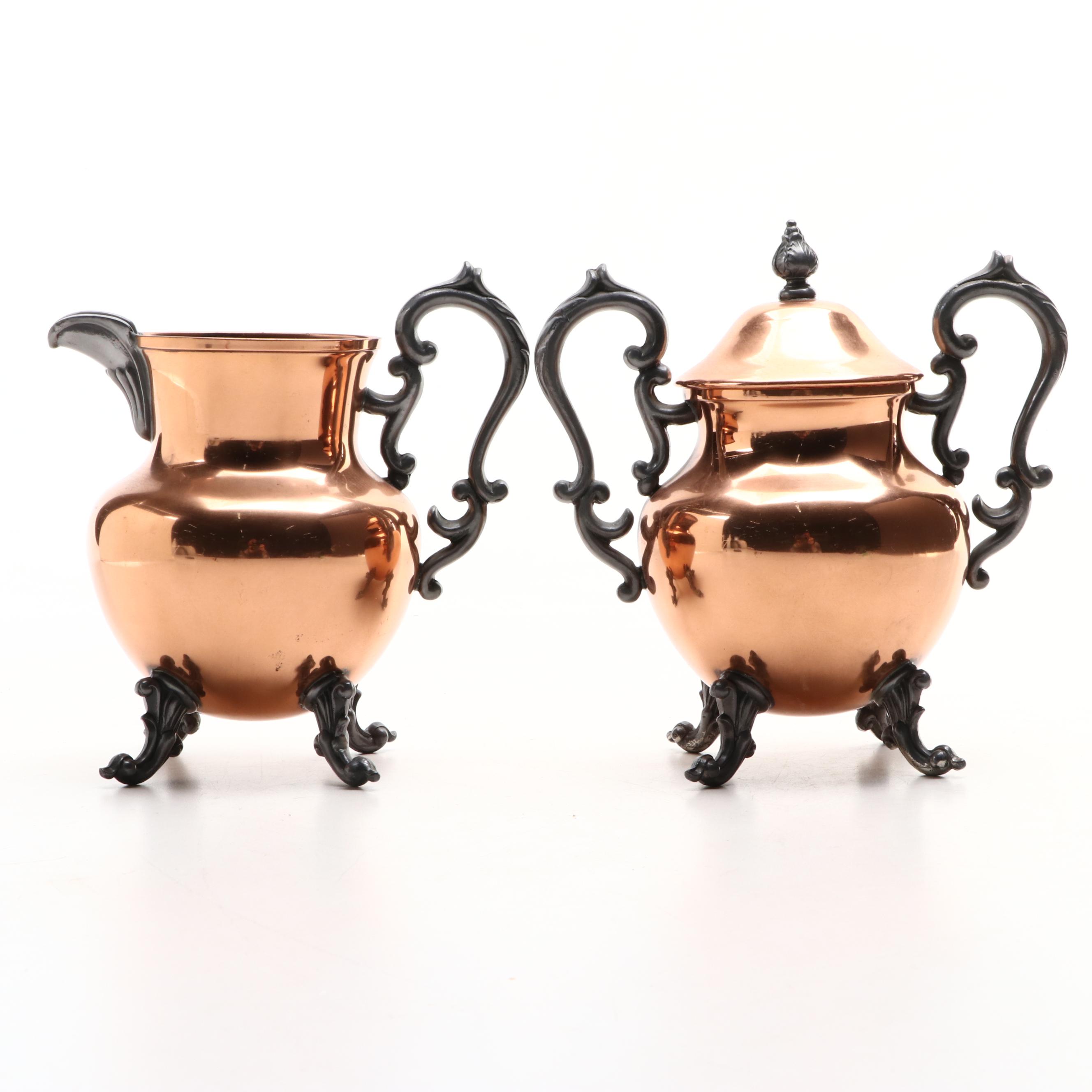 Birmingham Silver Company Copper Sugar Bowl and Creamer