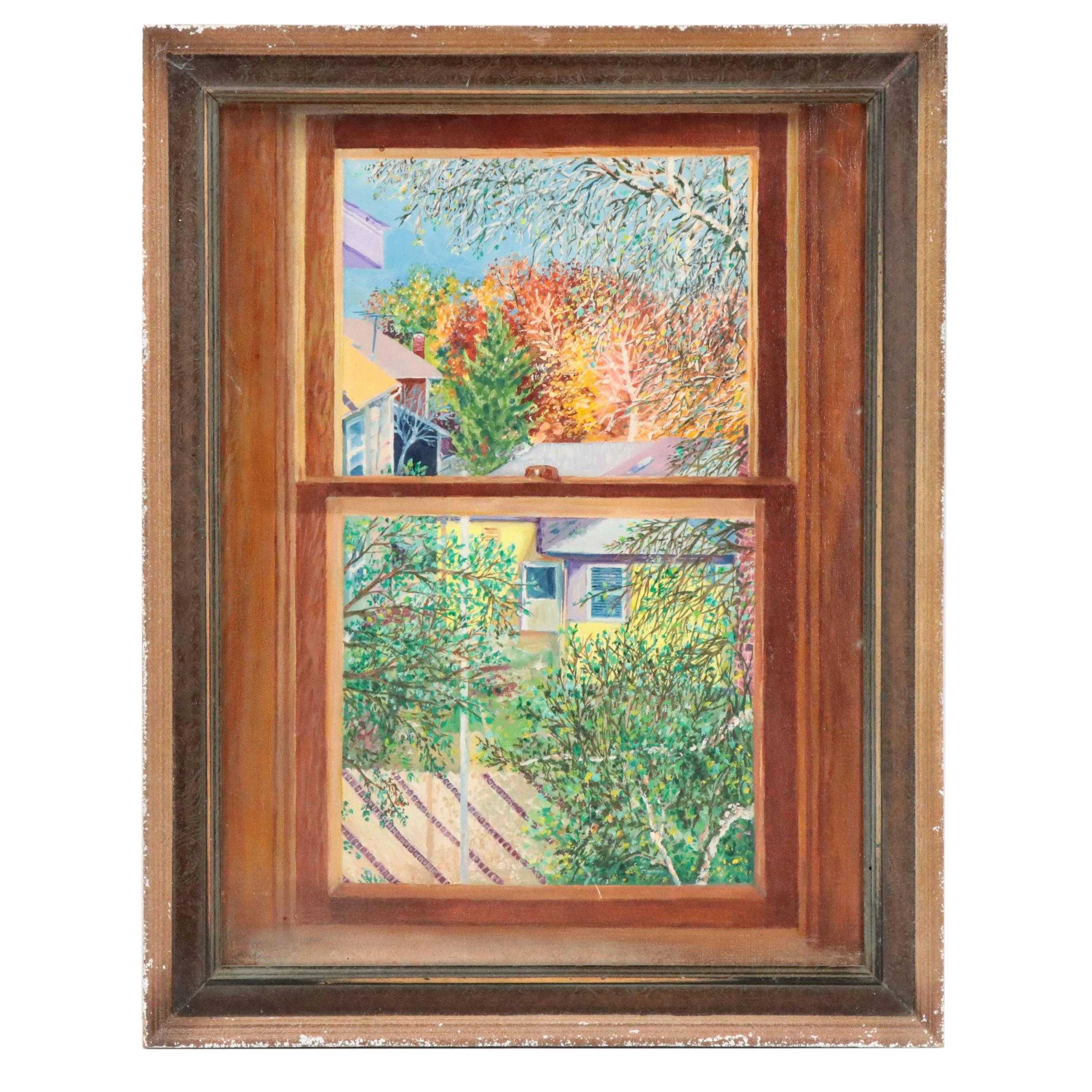 Oil Painting of Window View of Landscape