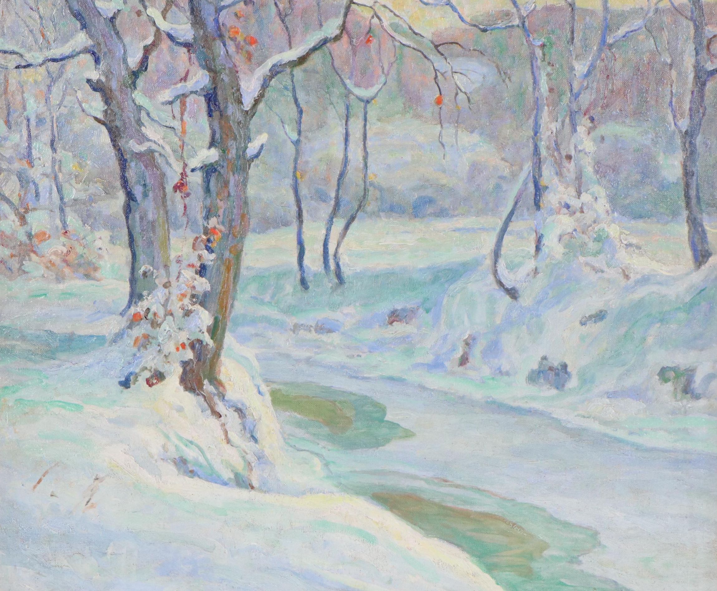 Carl Graf Winter Woodland Landscape Oil Painting, Circa 1925