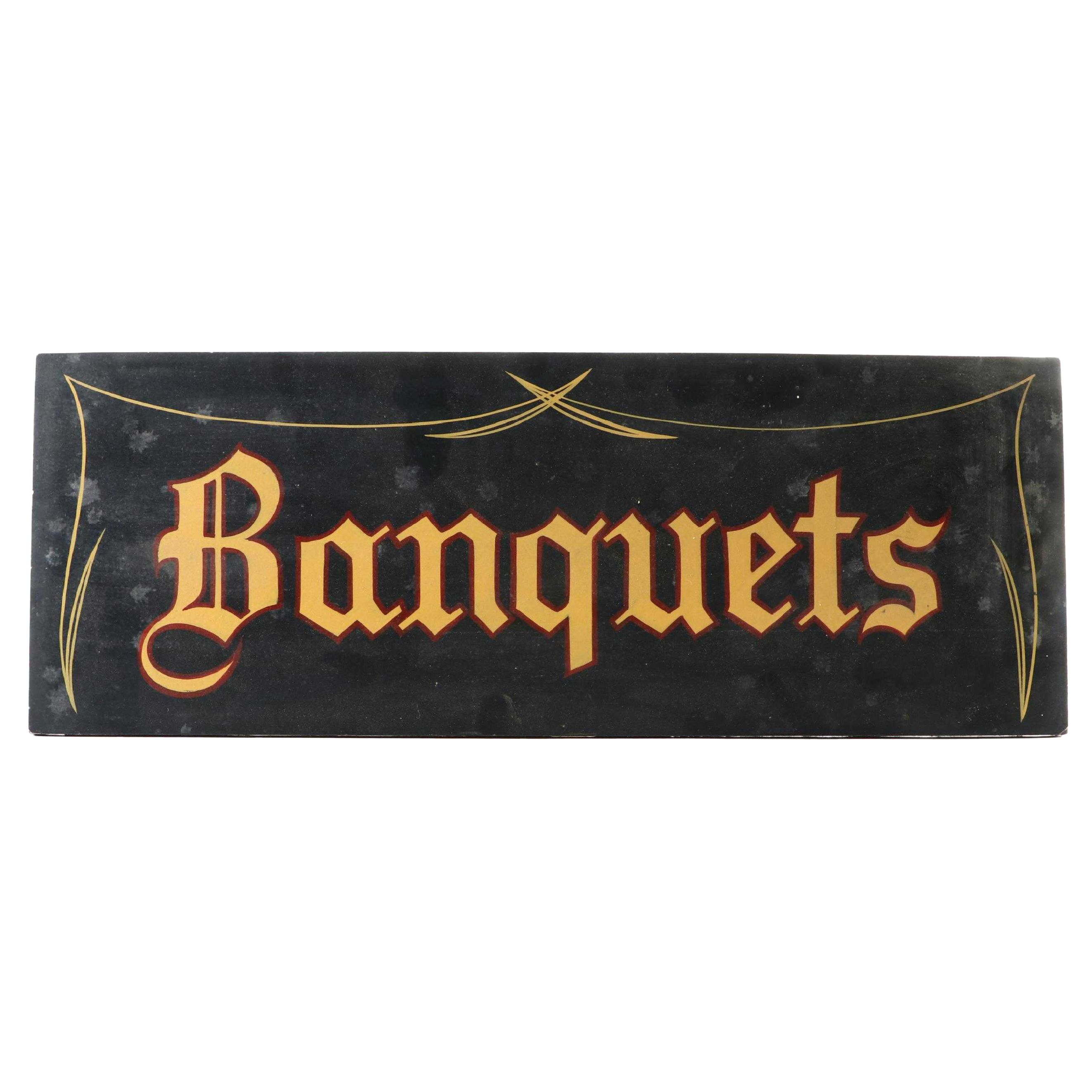 Paint-Decorated Wood "Banquets" Wall Sign, 20th Century