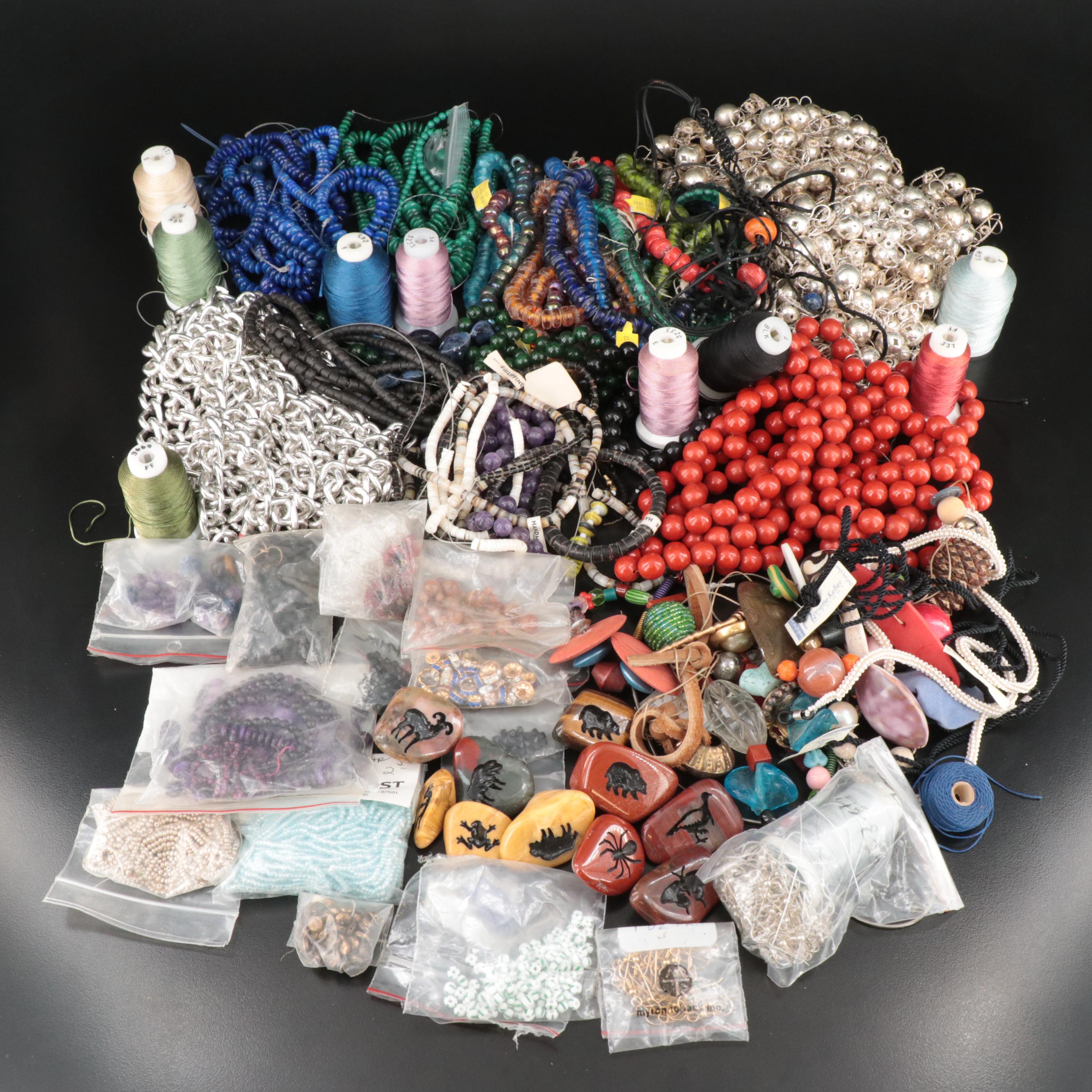 Jewelry Making Supply Assortment Including Gemstones, Chains and Bead Hanks