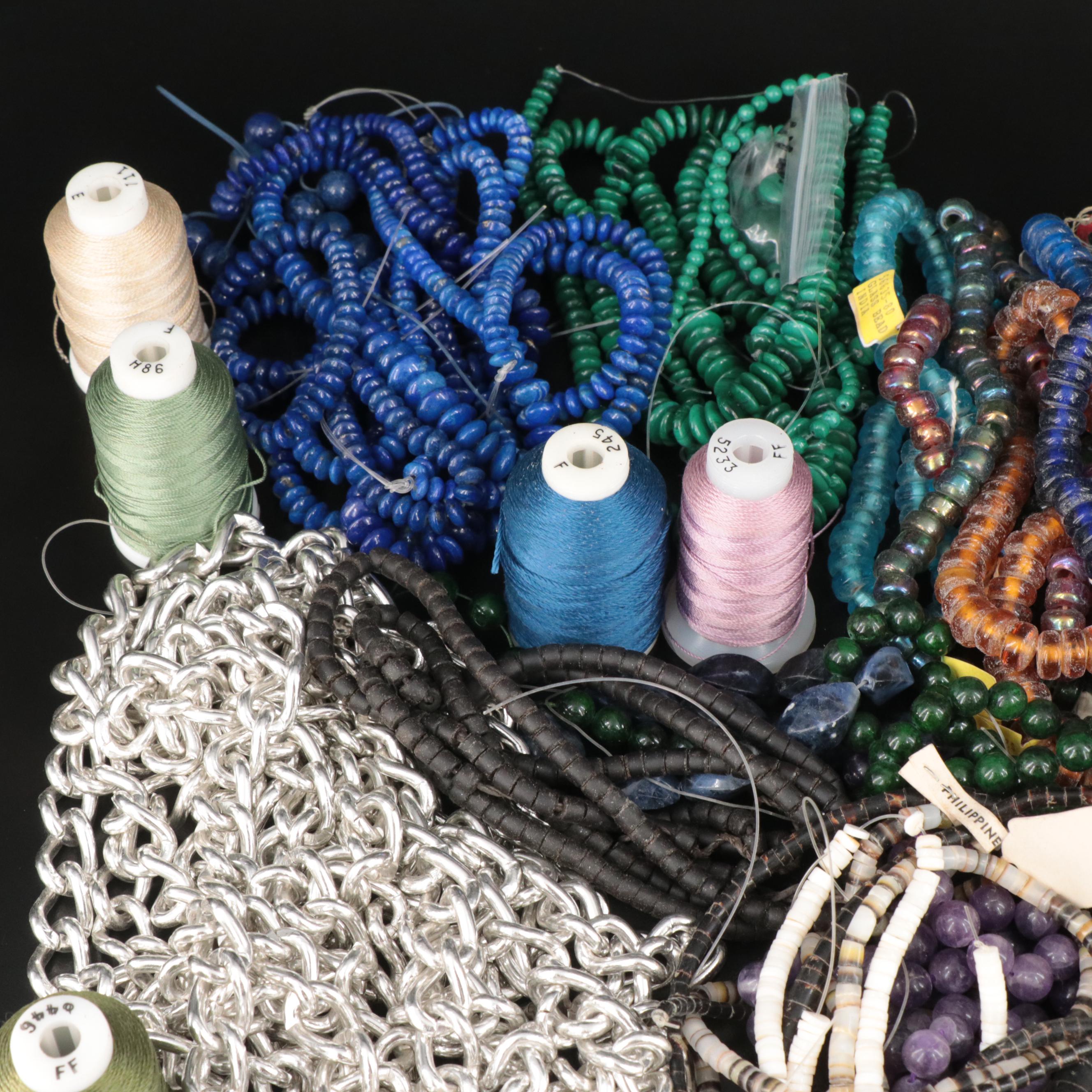 Jewelry Making Supply Assortment Including Gemstones, Chains and Bead Hanks
