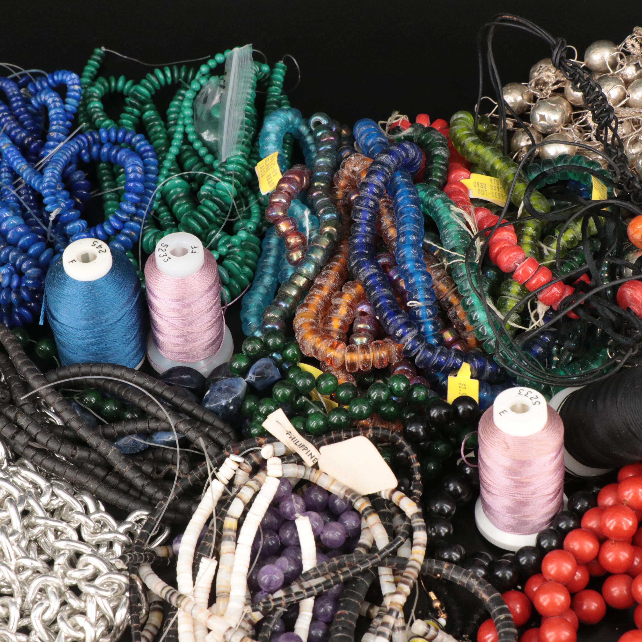Jewelry Making Supply Assortment Including Gemstones, Chains and Bead Hanks