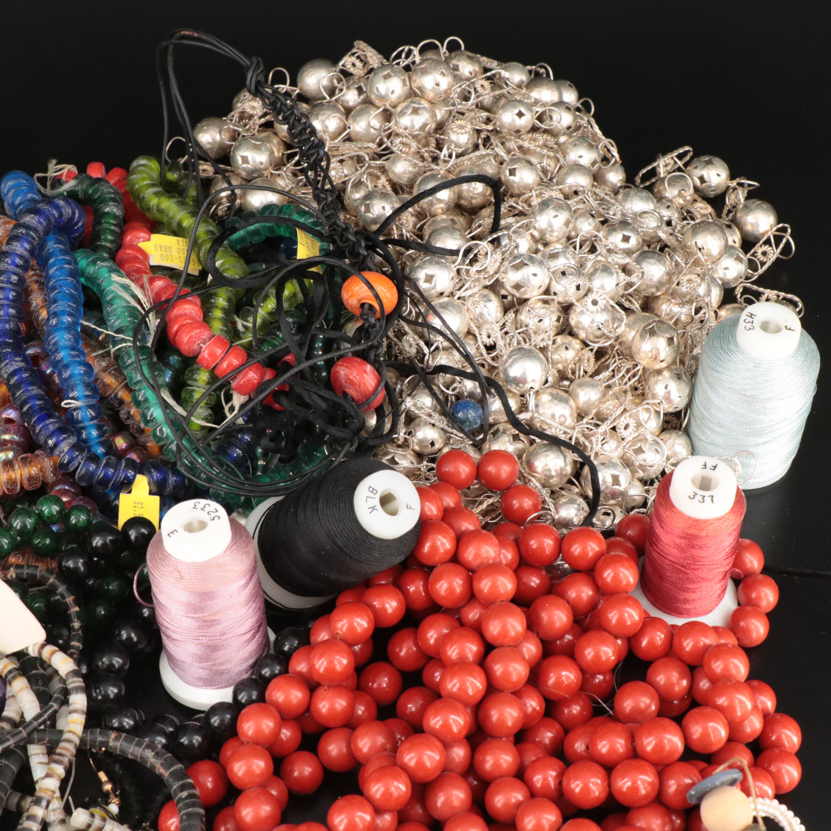 Jewelry Making Supply Assortment Including Gemstones, Chains and Bead Hanks
