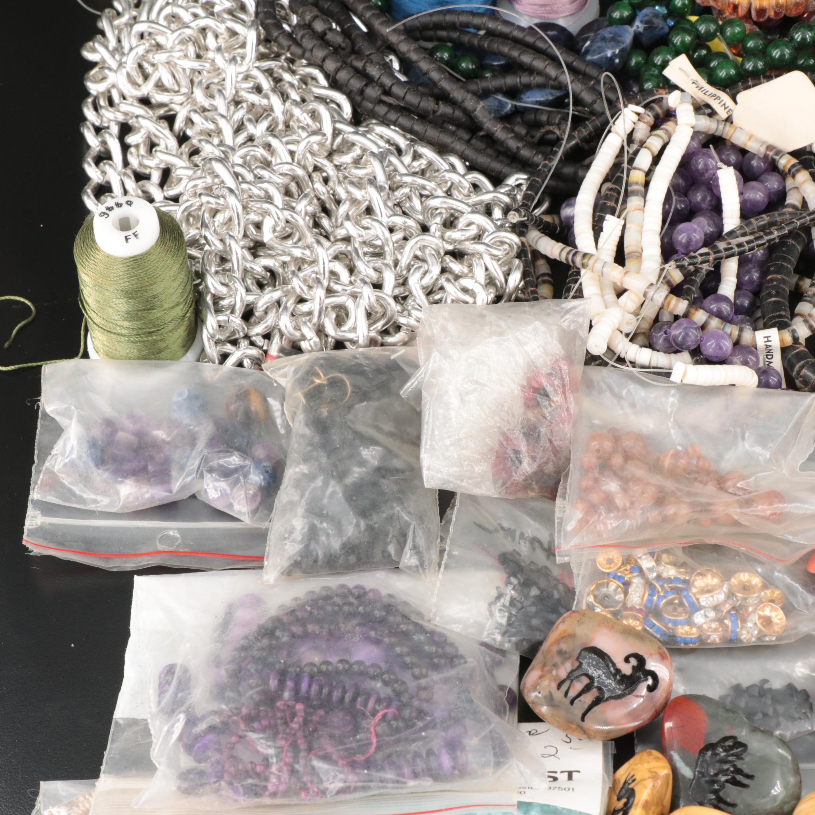 Jewelry Making Supply Assortment Including Gemstones, Chains and Bead Hanks