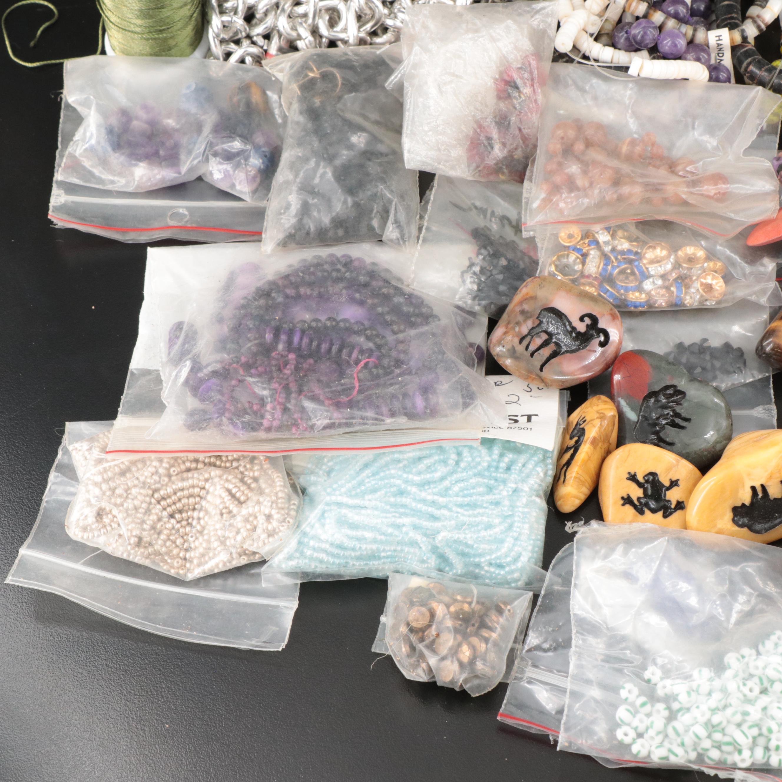 Jewelry Making Supply Assortment Including Gemstones, Chains and Bead Hanks